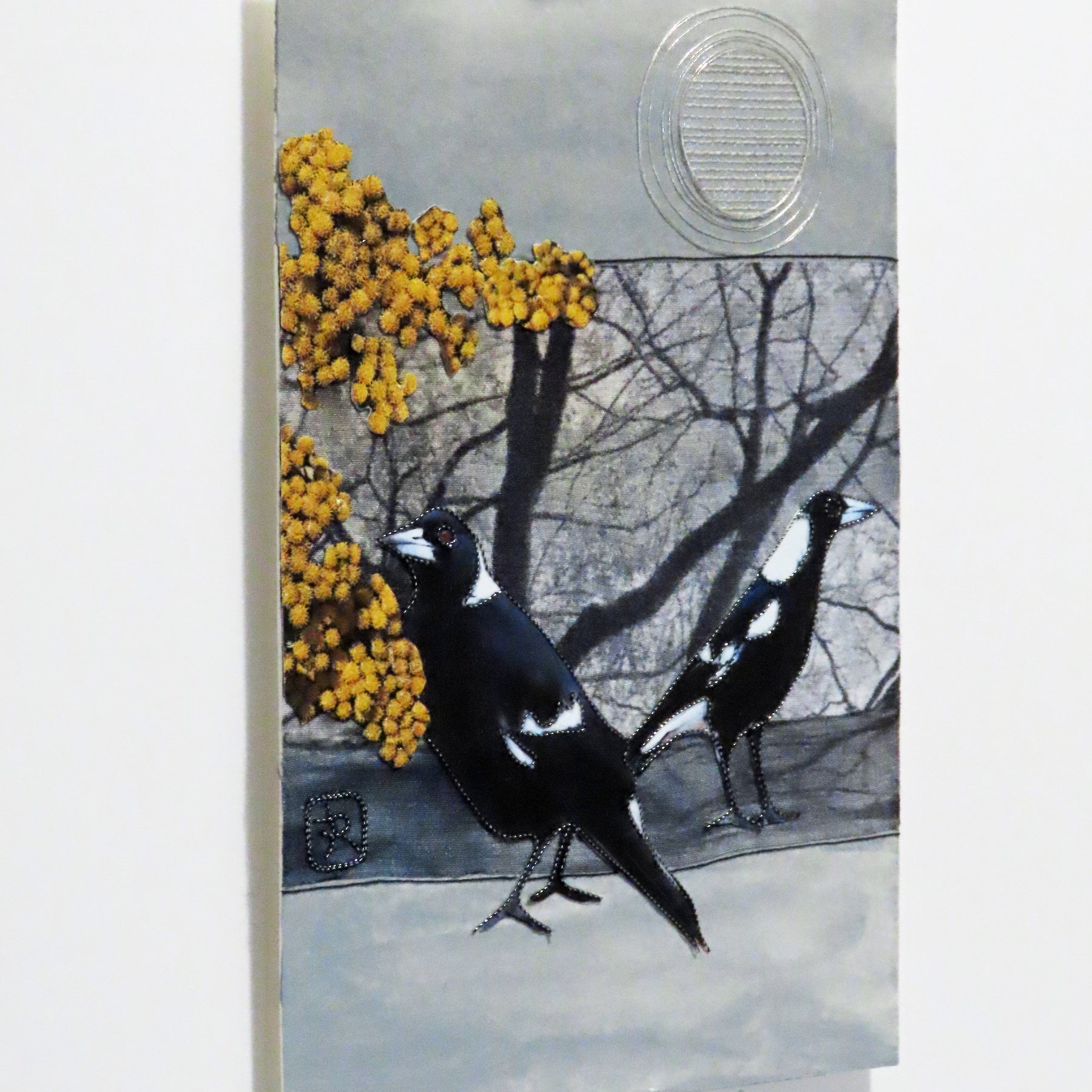 Unframed Collage Art - Magpies & Yellow Flowers