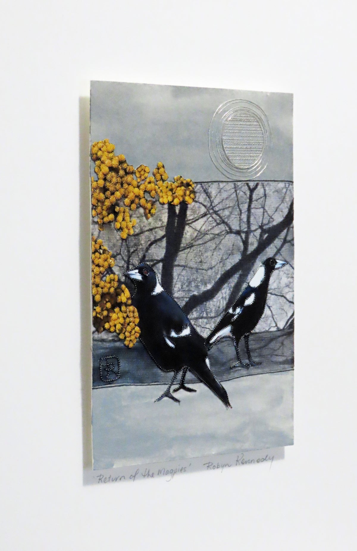 Unframed Collage Art - Magpies & Yellow Flowers