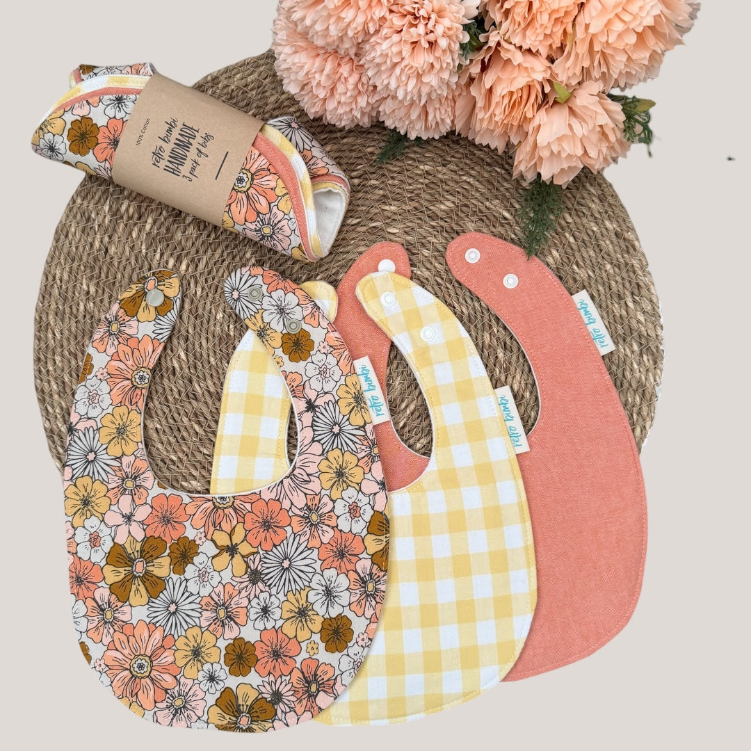 3 Dribble Bibs - Retro Floral