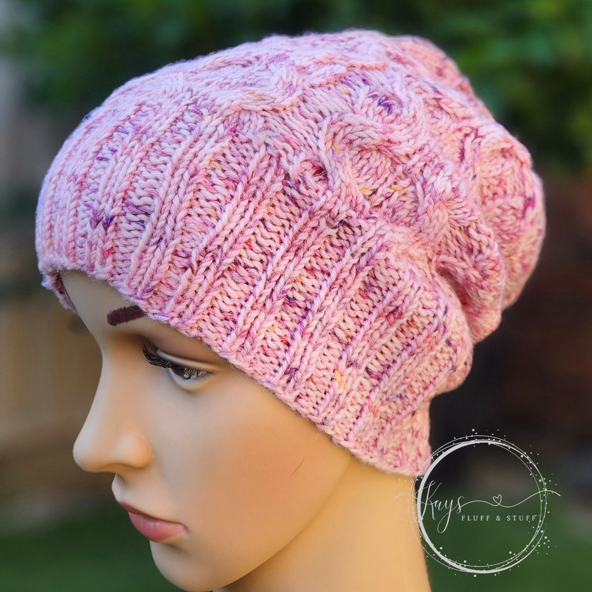 Handknit Pink Beanie with removable pompom