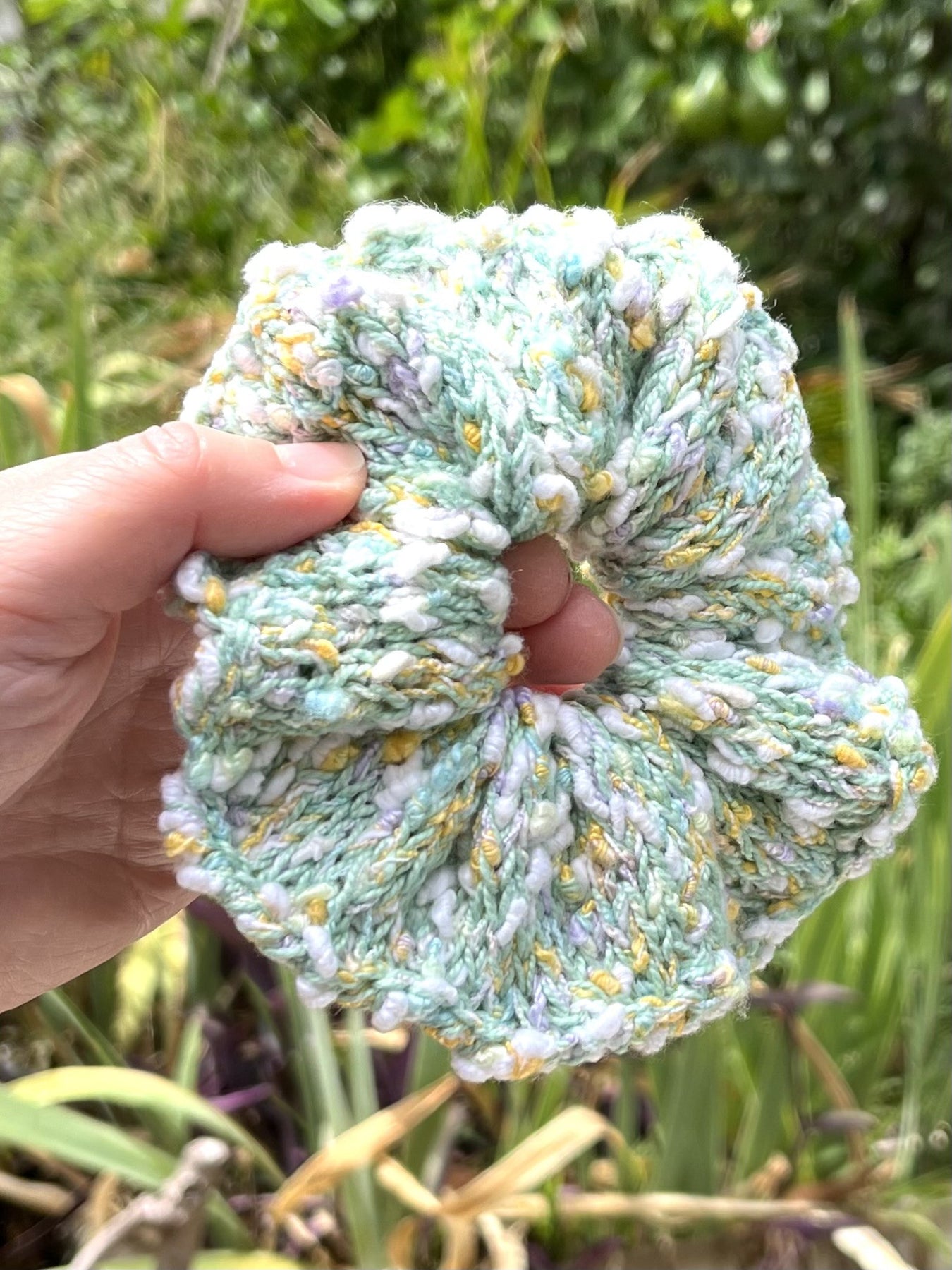 Artisan Statement Knitted Scrunchie | Gift Ready | Mint Green Speckled | Handmade | One of a Kind