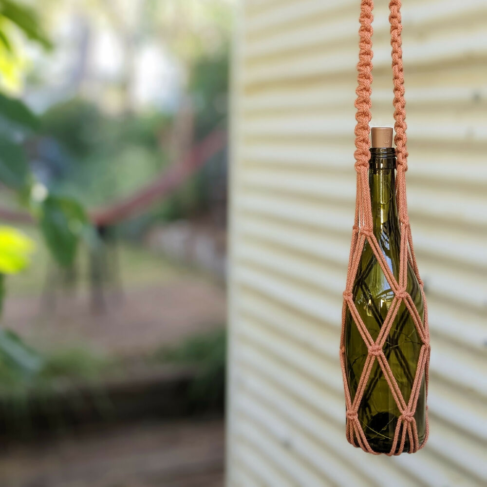 Macrame hanging wine bottle lights