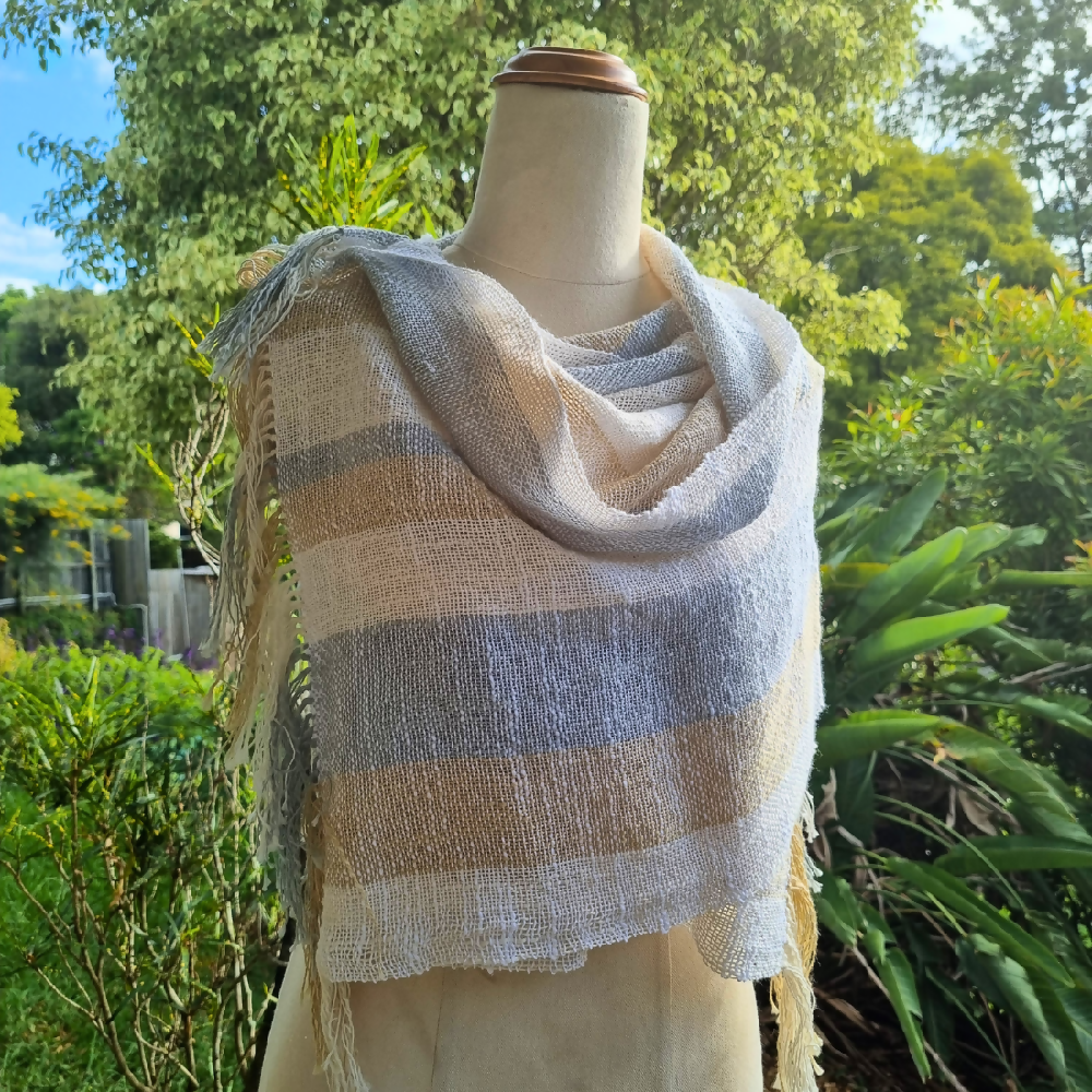 australian-artist-handmade-handwoven-cotton-white-cream-grey-shawl-scarf-2