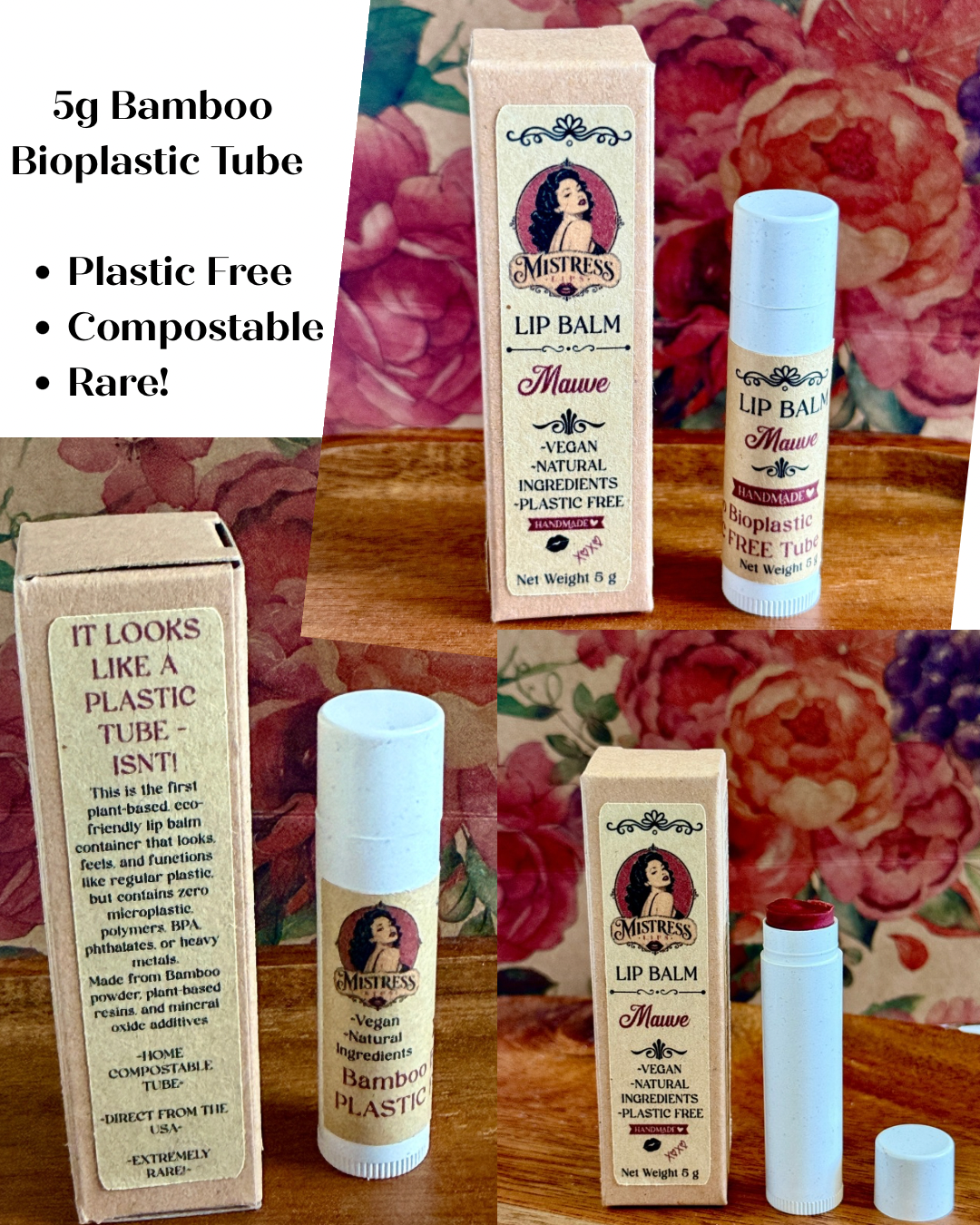 Vegan Lip Balm - Choose Your Colour - Eco Friendly Bamboo Bioplastic Tube
