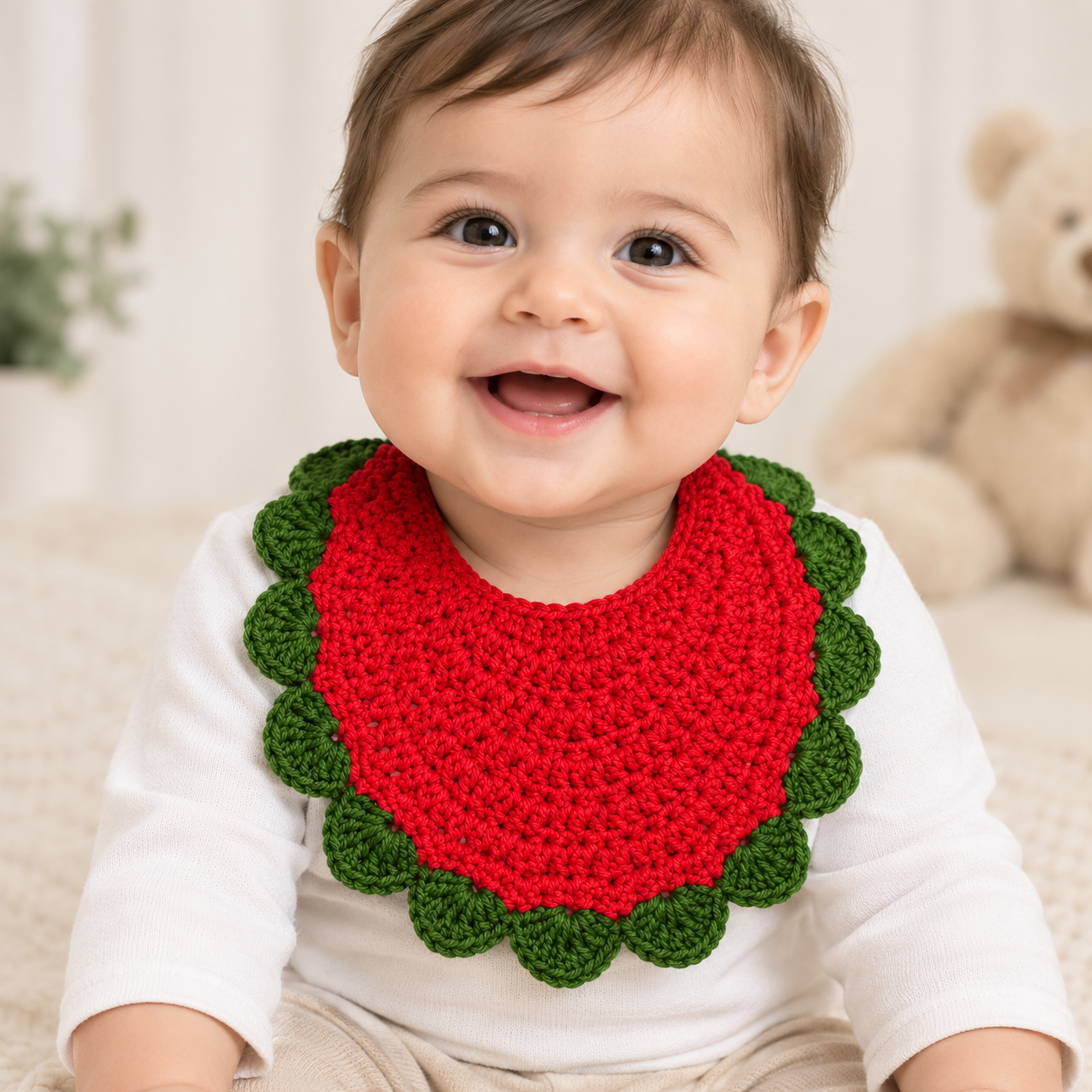 Hand-Crocheted Cotton Baby Bib Strawberry