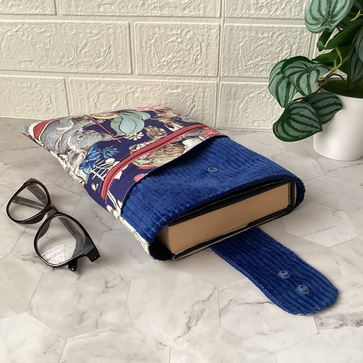 May Gibbs Gumnut Adventures fabric book sleeve with 2 pockets. iPad, tablet pouch