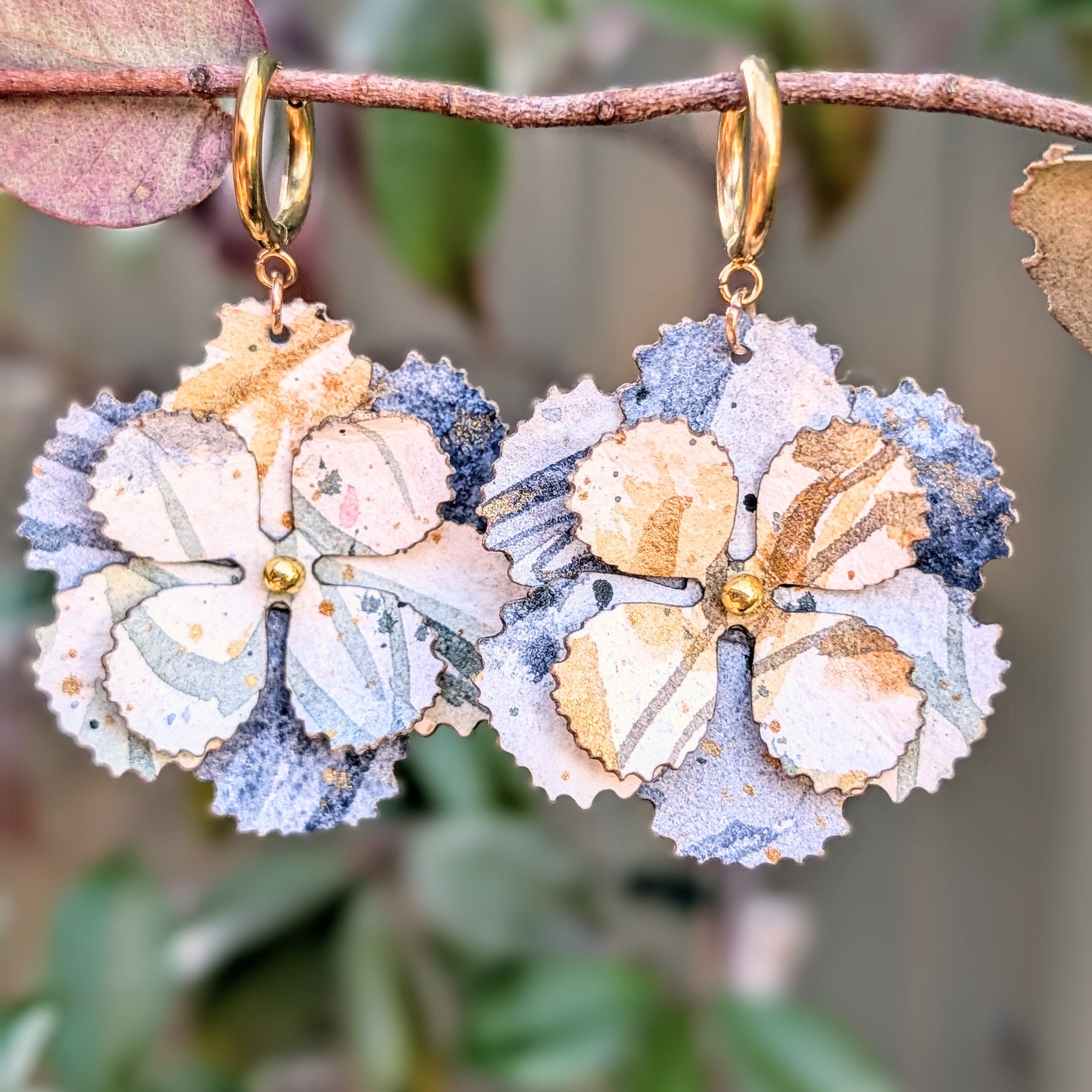 Handmade Watercolour Flower Hoop Earrings | Sustainable Botanical Dangle Earrings