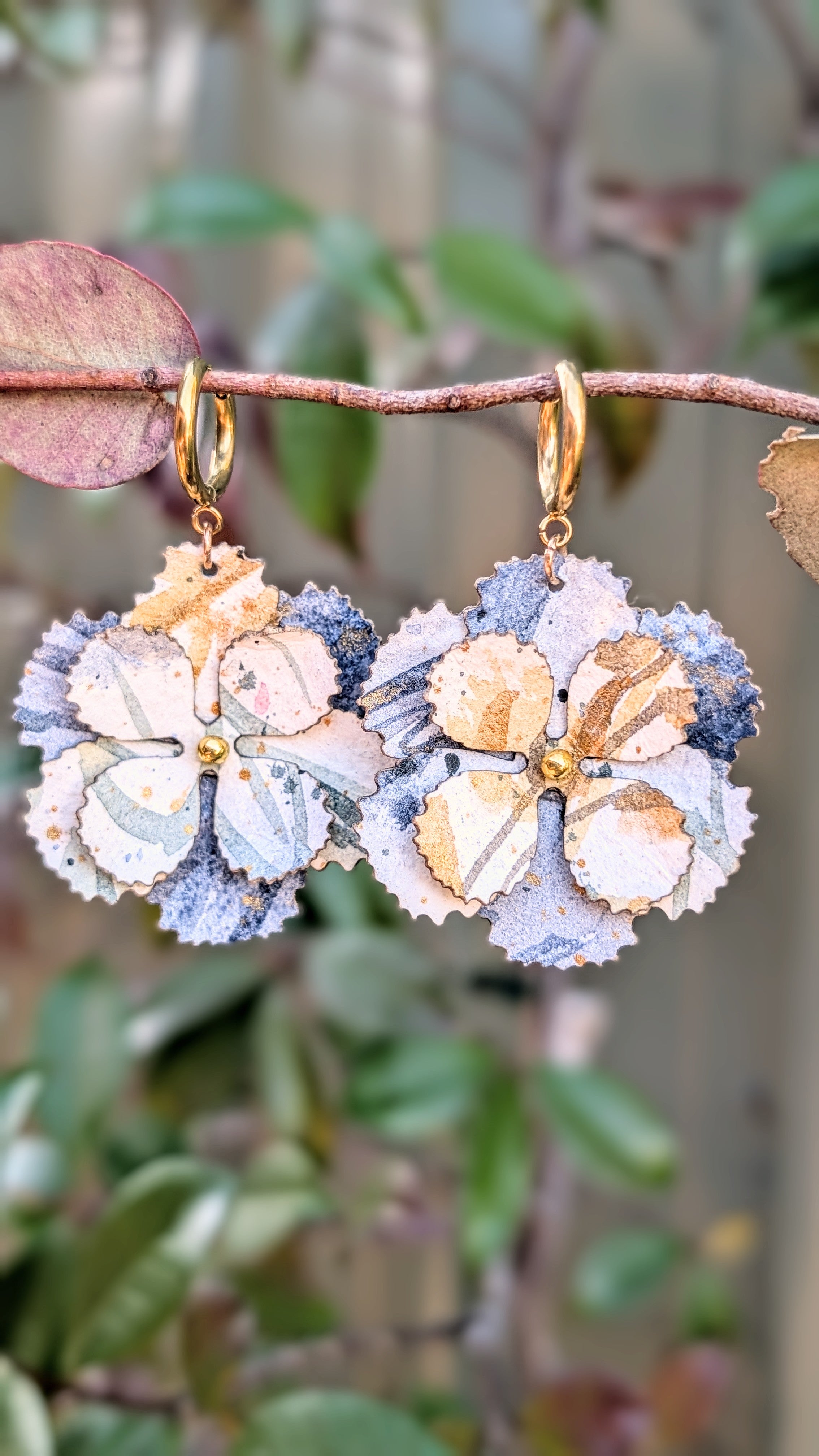 Handmade Watercolour Flower Hoop Earrings | Sustainable Botanical Dangle Earrings
