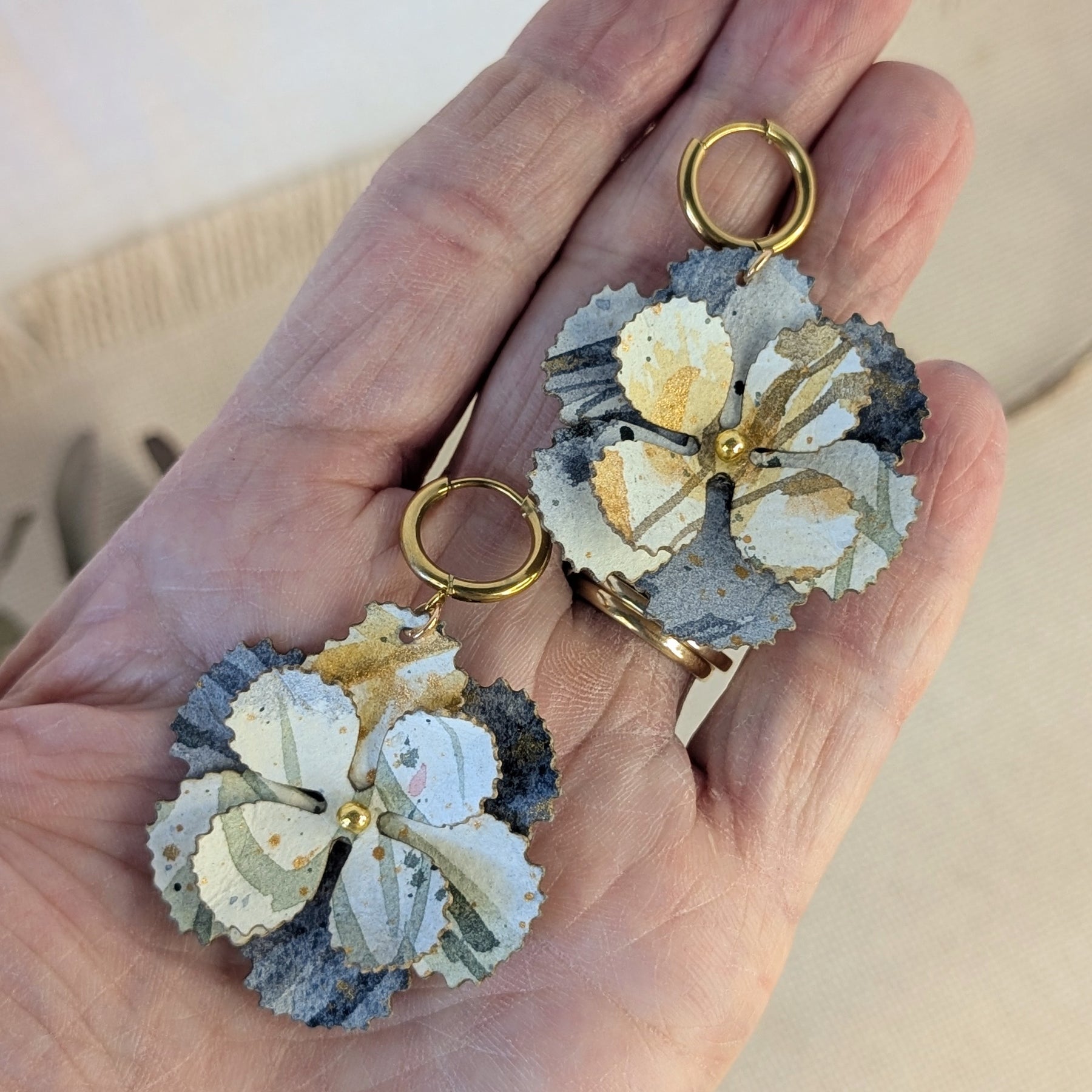Handmade Watercolour Flower Hoop Earrings | Sustainable Botanical Dangle Earrings