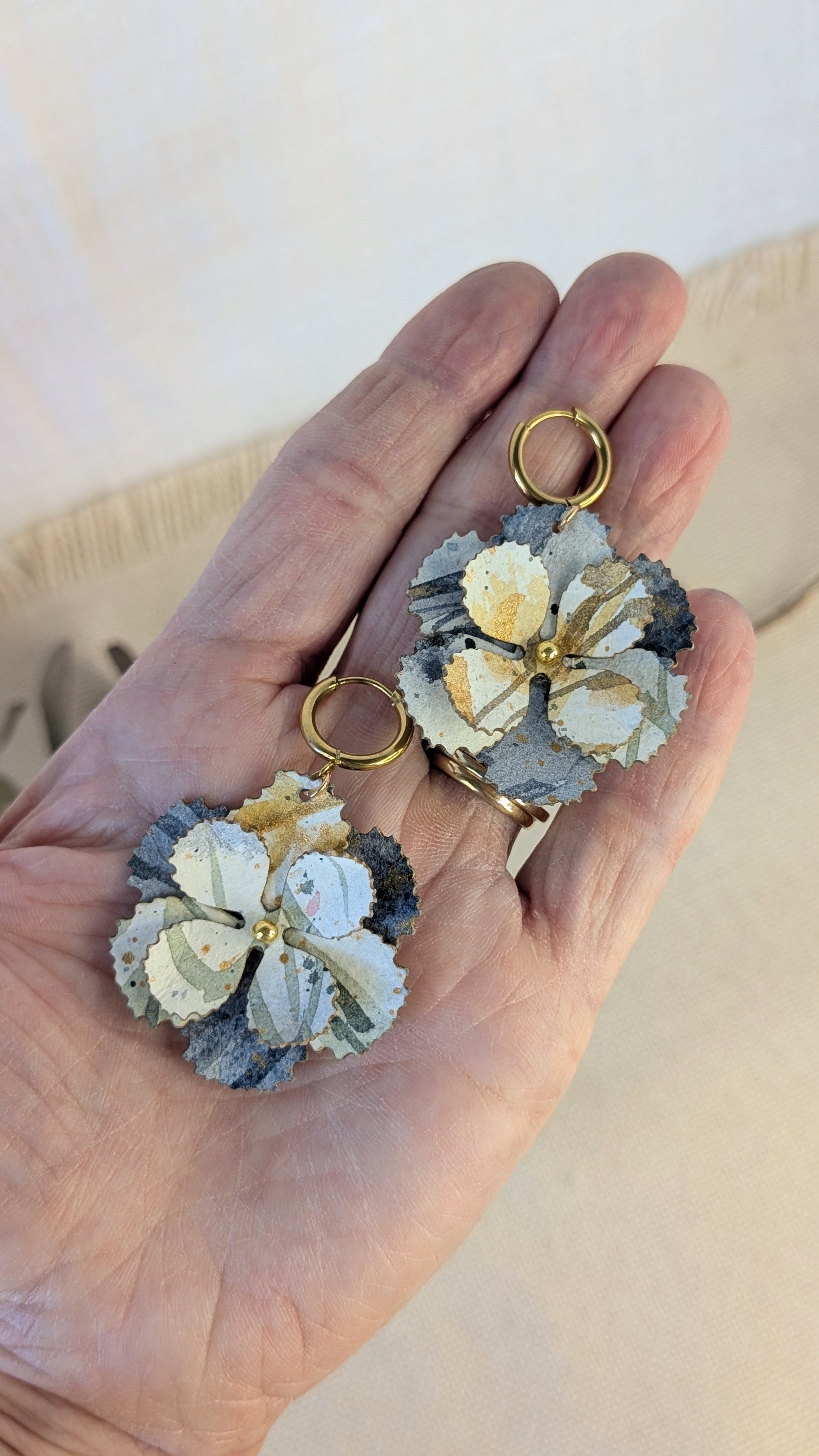 Handmade Watercolour Flower Hoop Earrings | Sustainable Botanical Dangle Earrings