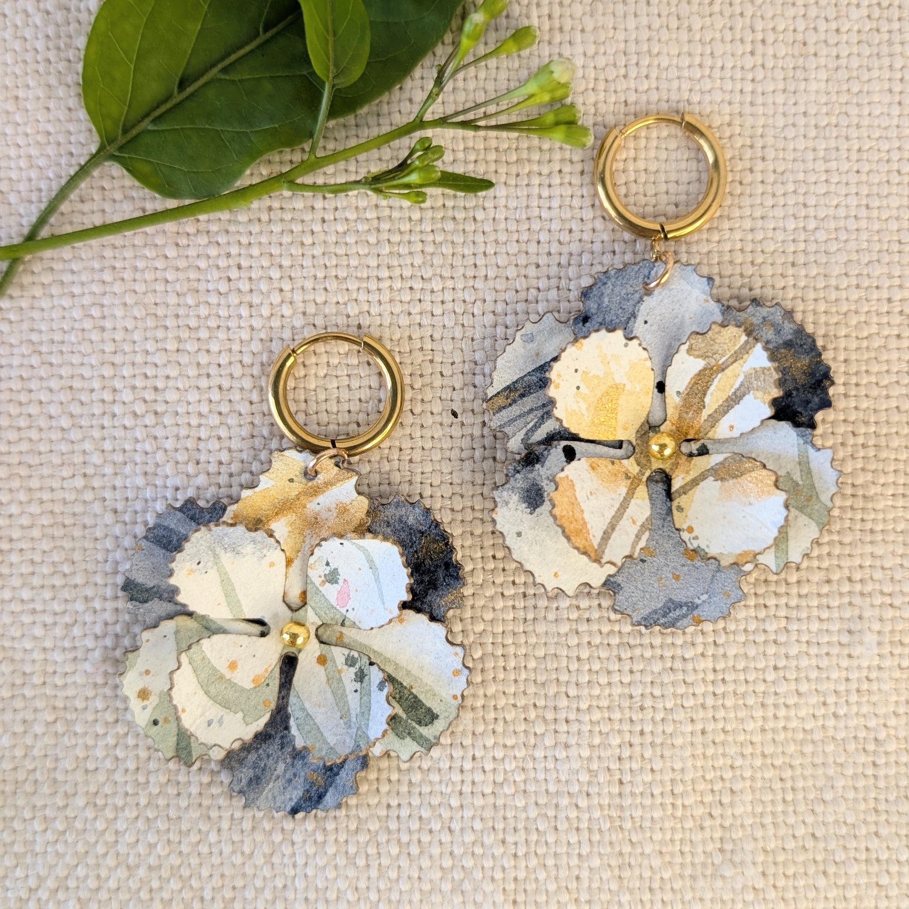 Handmade Watercolour Flower Hoop Earrings | Sustainable Botanical Dangle Earrings