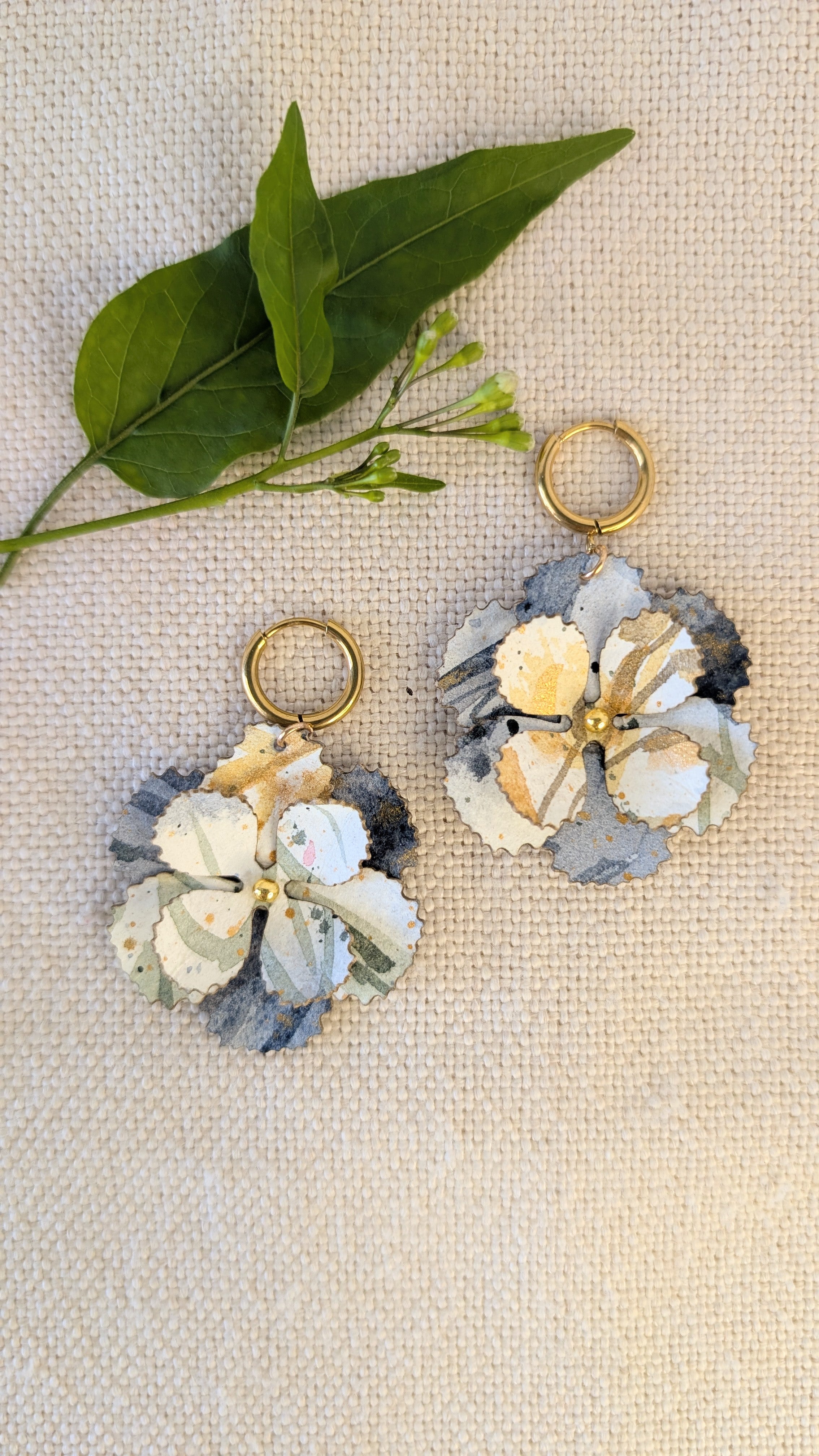 Handmade Watercolour Flower Hoop Earrings | Sustainable Botanical Dangle Earrings