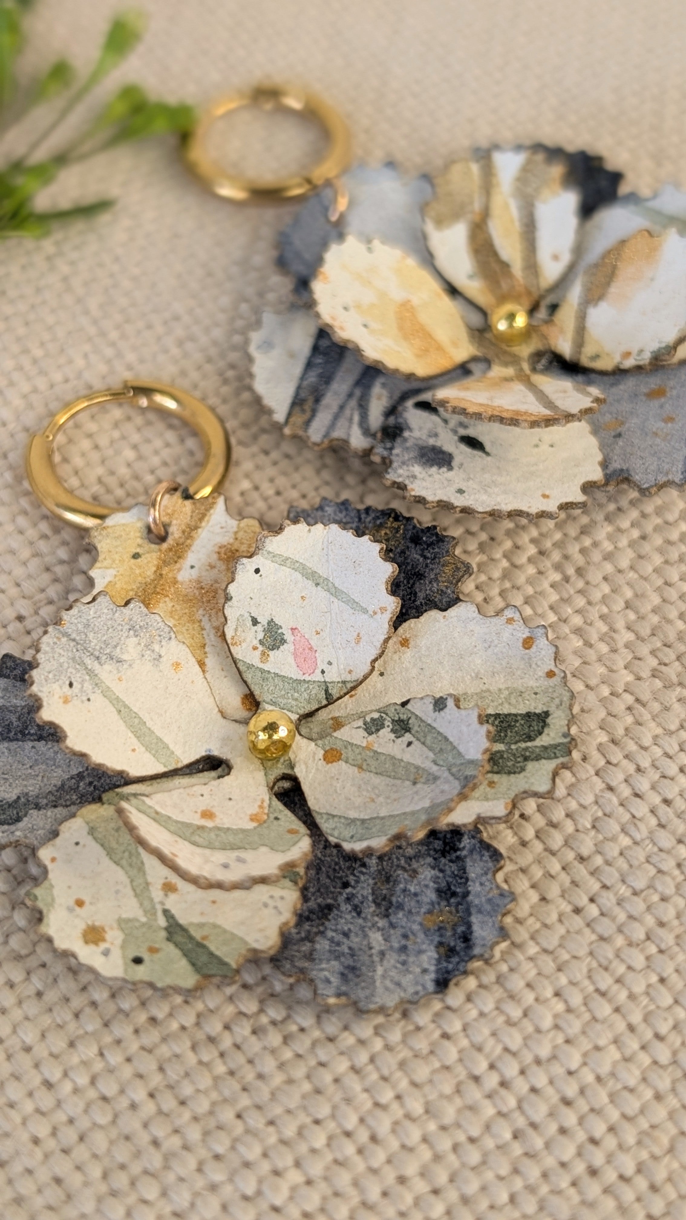 Handmade Watercolour Flower Hoop Earrings | Sustainable Botanical Dangle Earrings