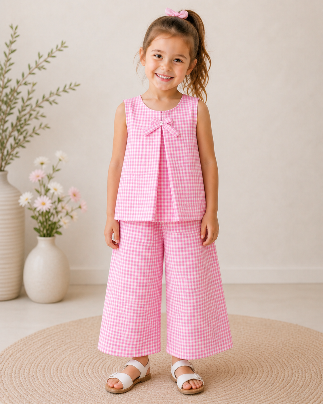 Pink Gingham Bow Top & Pants Set