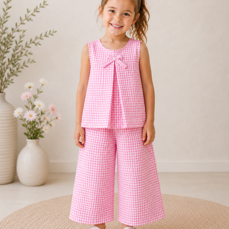 Pink Gingham Bow Top & Pants Set