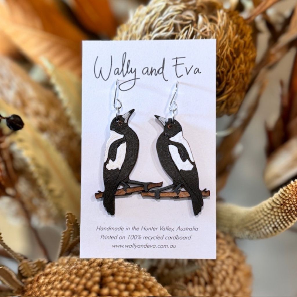 Australian Magpie Hand Painted Earrings