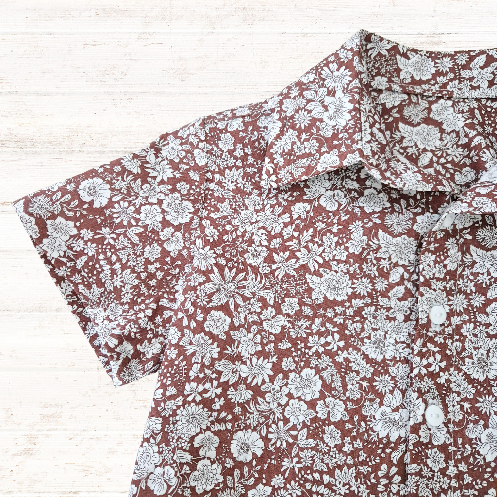 Boys Chocolate Floral Button Up Shirt - Ready To Ship!