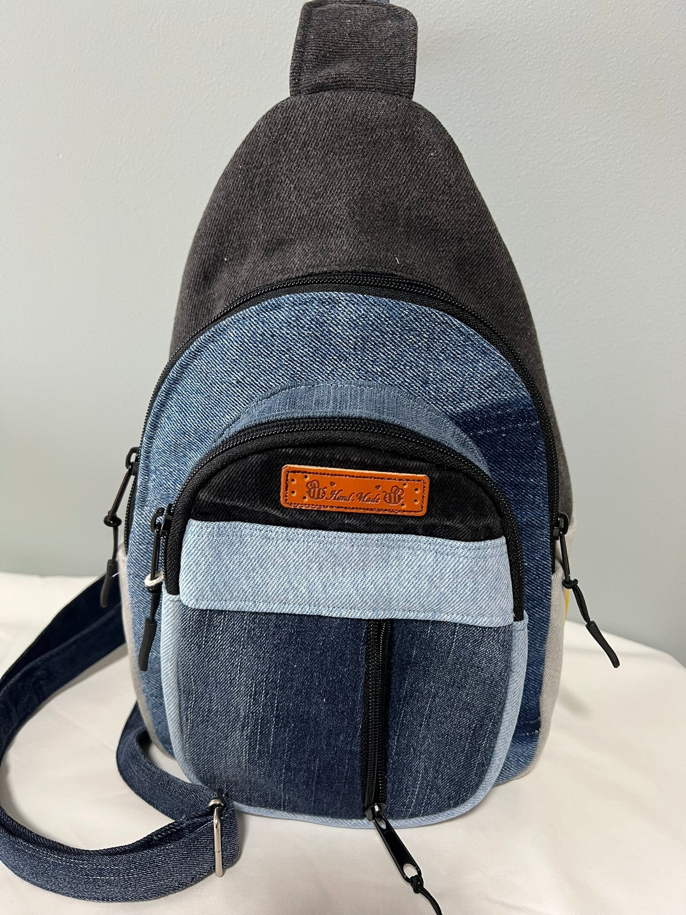 Upcycled Denim & Cotton Multi Pocket Sling Bag