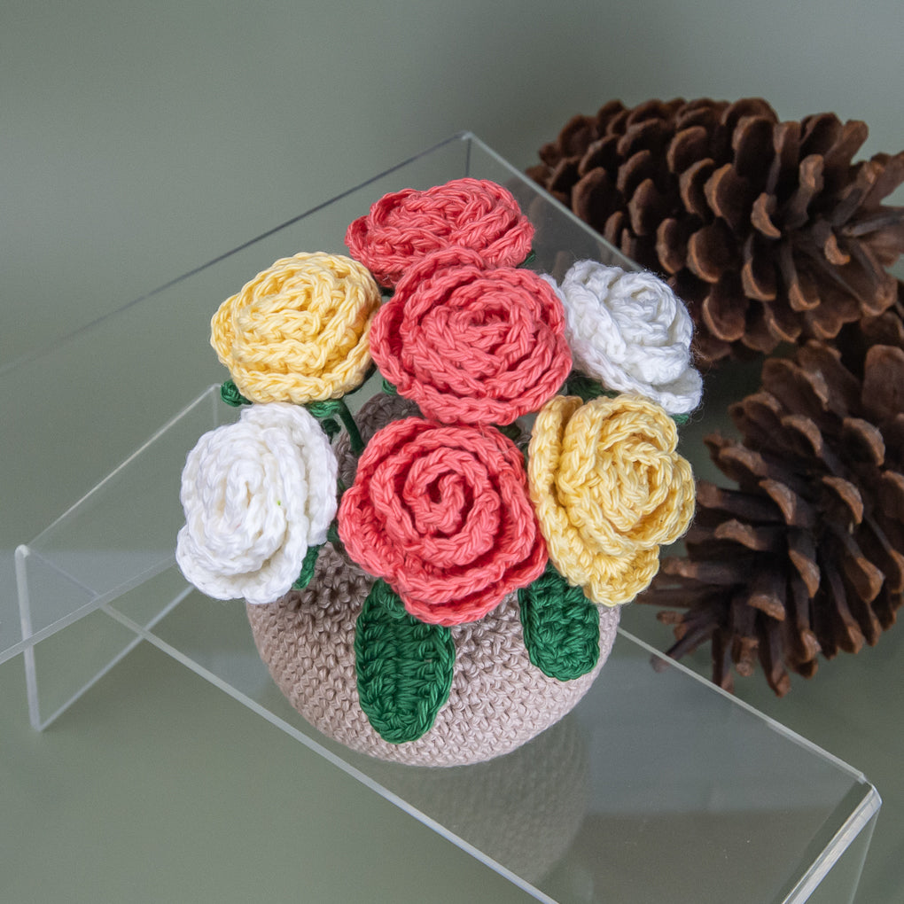 Forever Flowers - Crocheted Roses in Vase - Pots of Colour