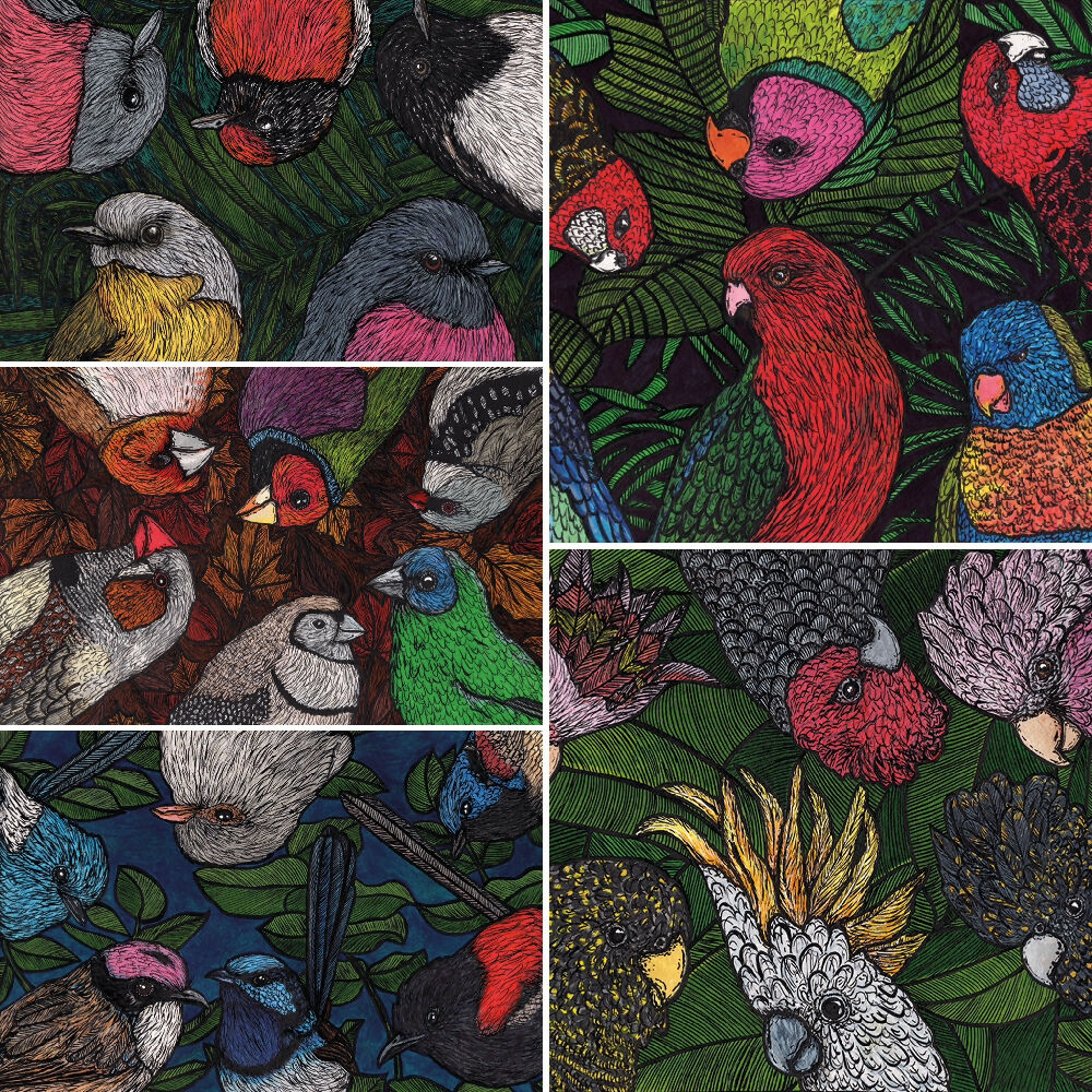 Bundle 5 Australian Bird Collage Greeting Cards with Envelopes