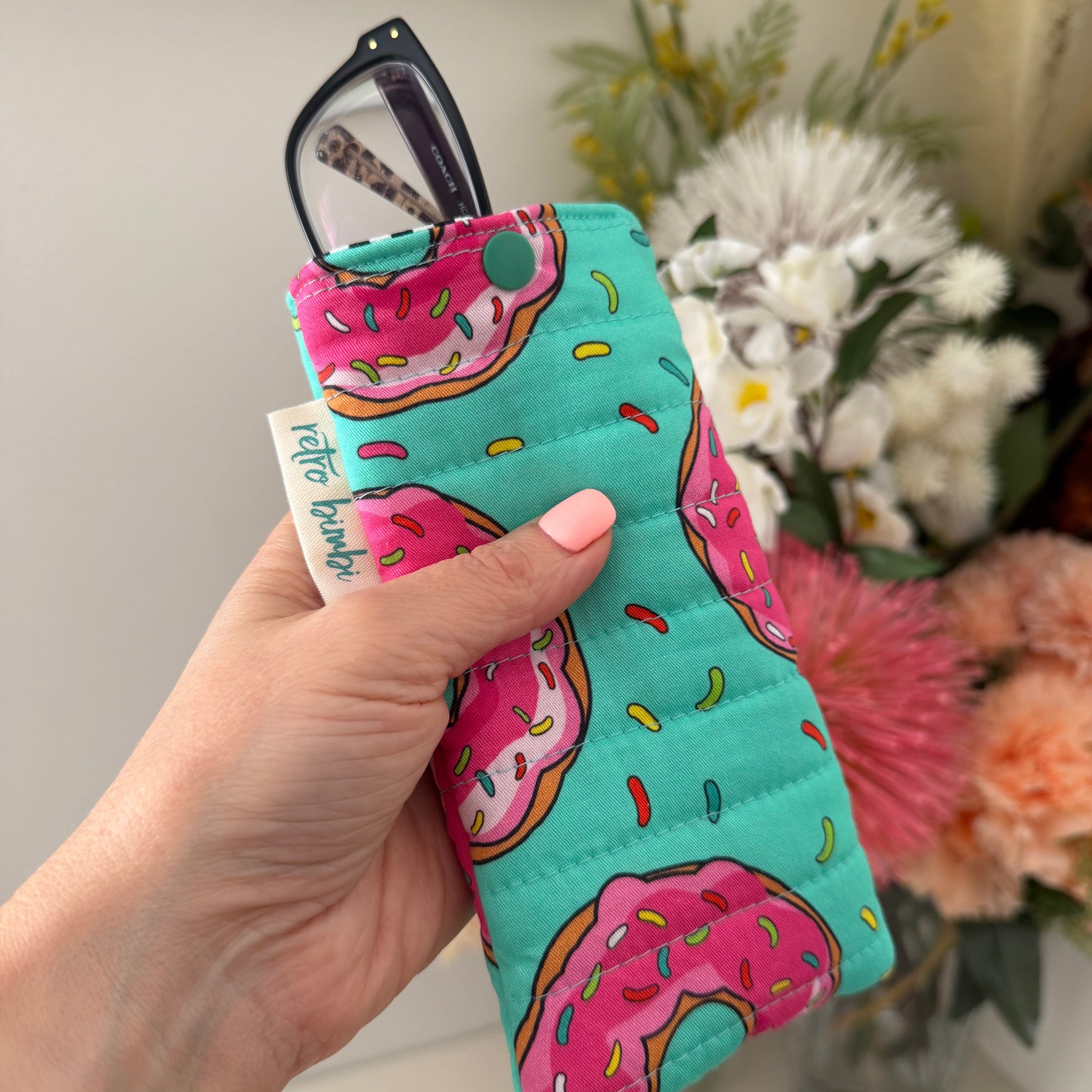Quilted Glasses Case - Strawberry Donut