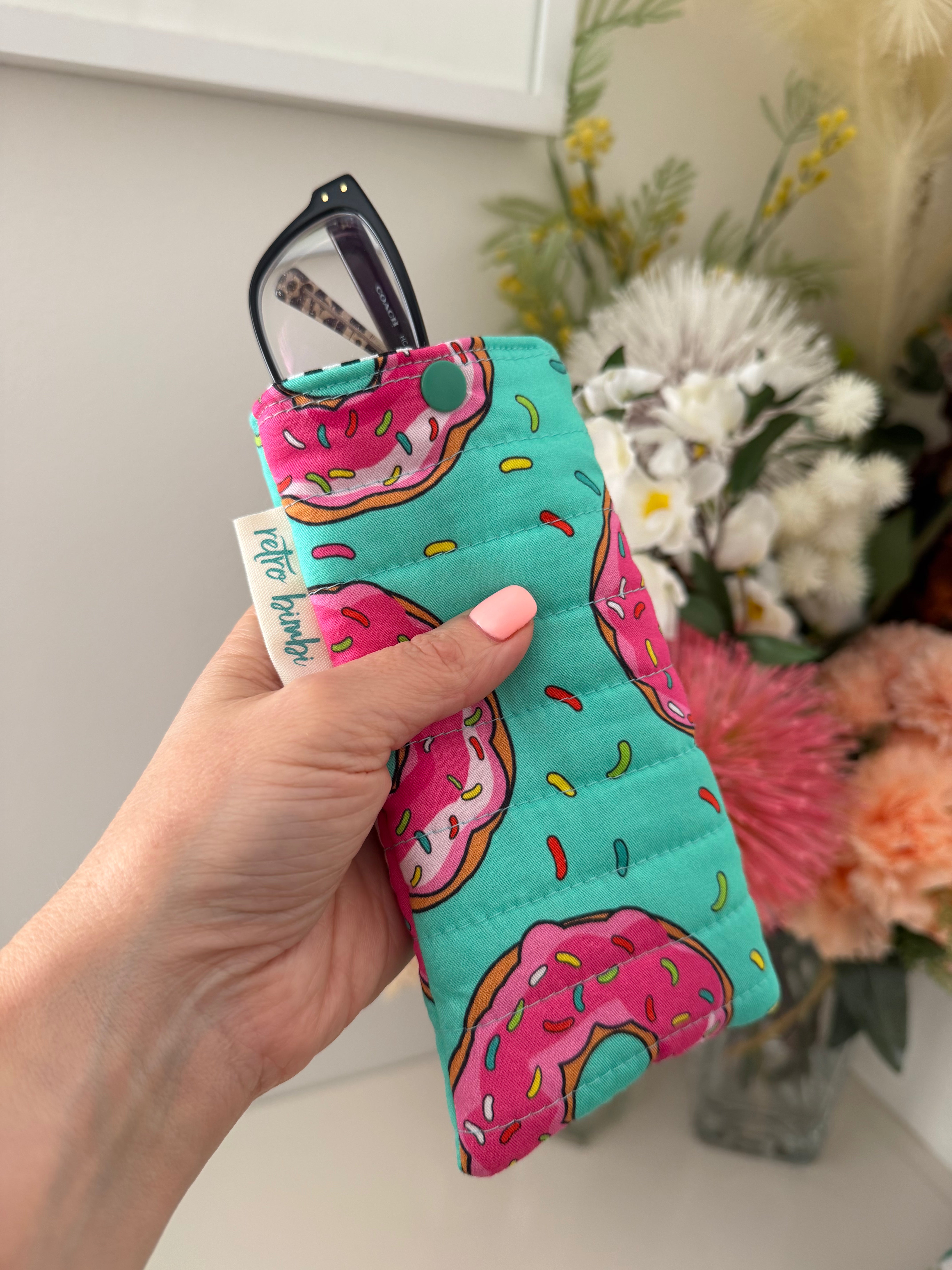 Quilted Glasses Case - Strawberry Donut