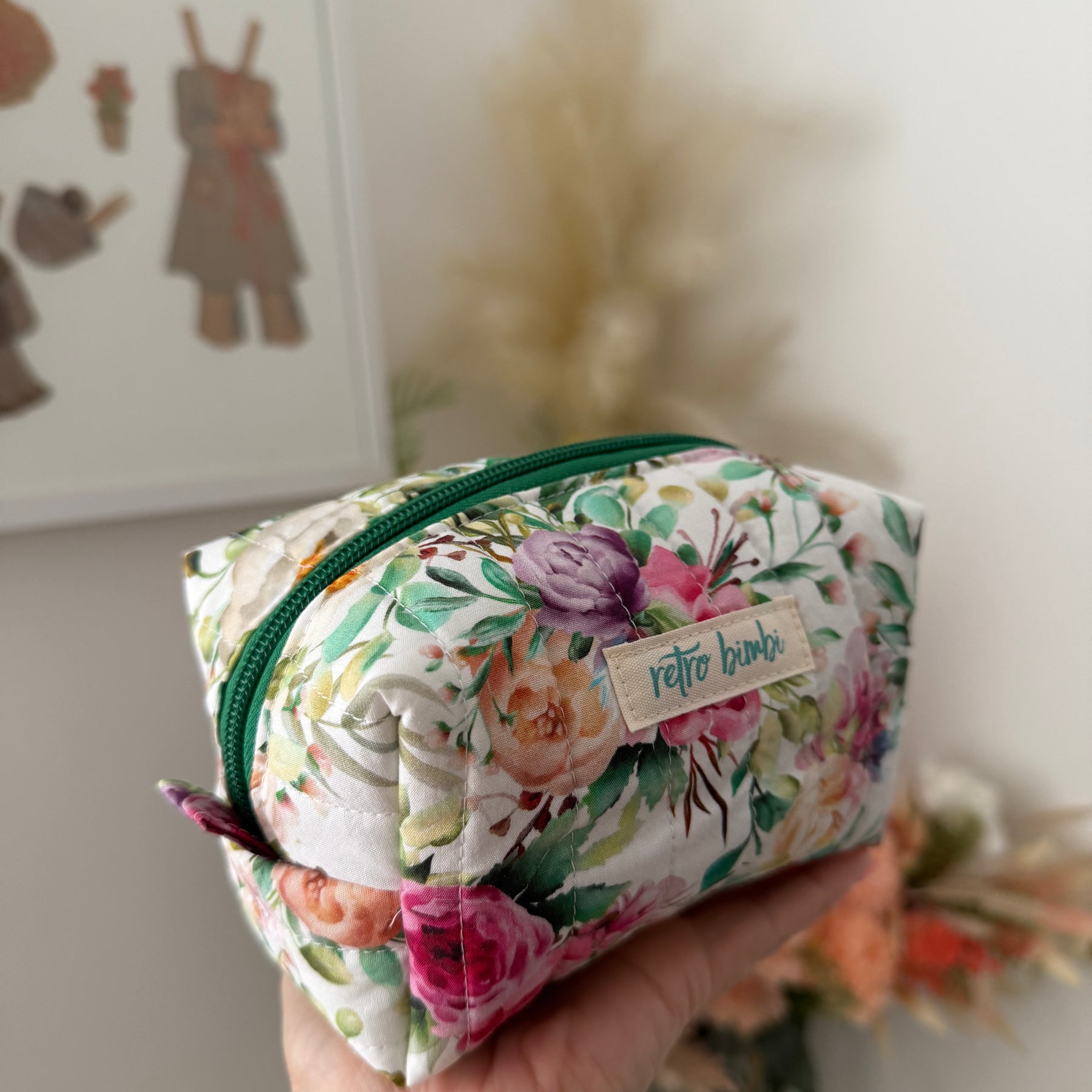 Boxy Zipper Pouch - White Floral