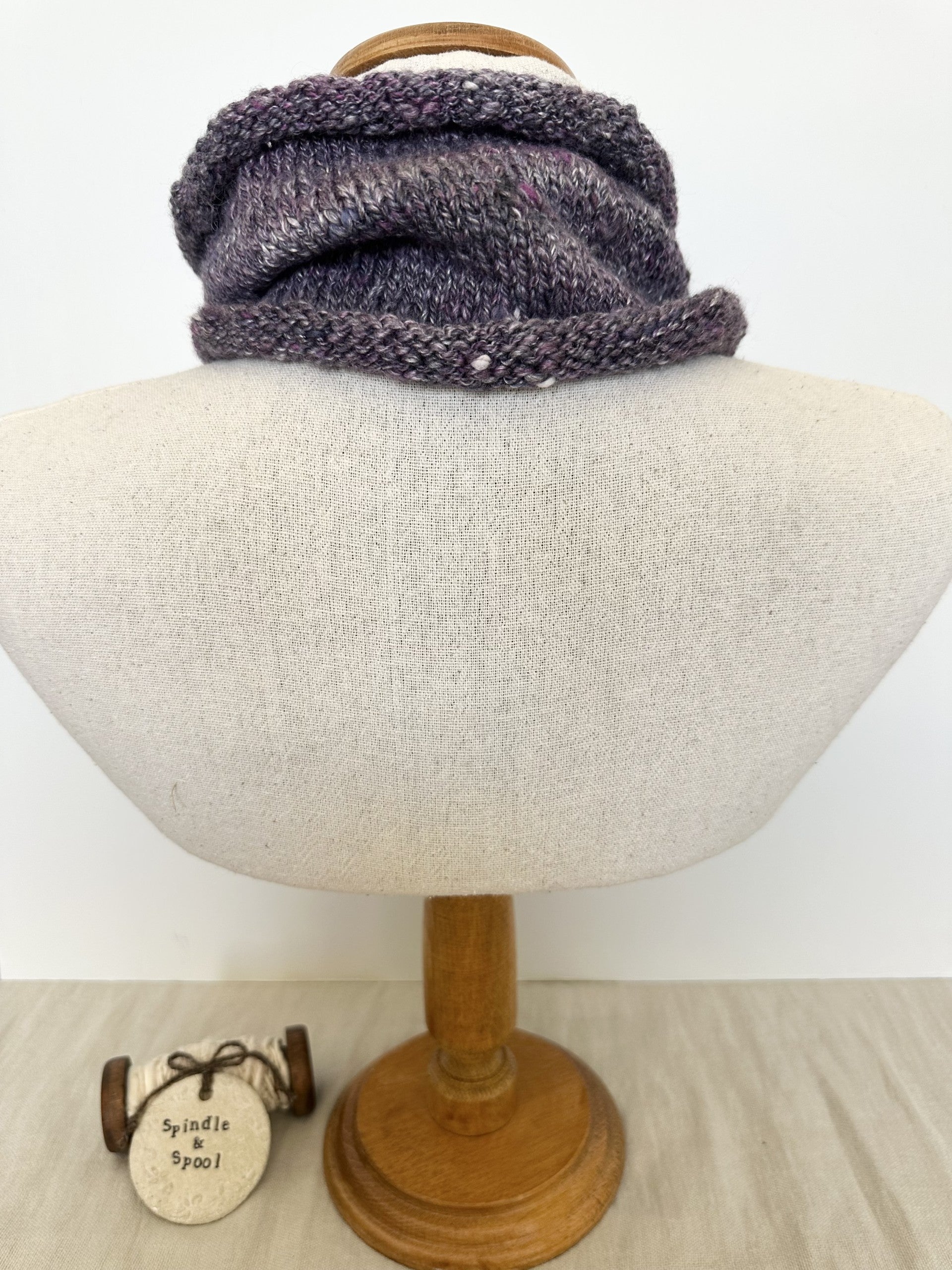 'Pewter Plum' Handspun Merino & Silk Knitted Cowl or Neck Warmer