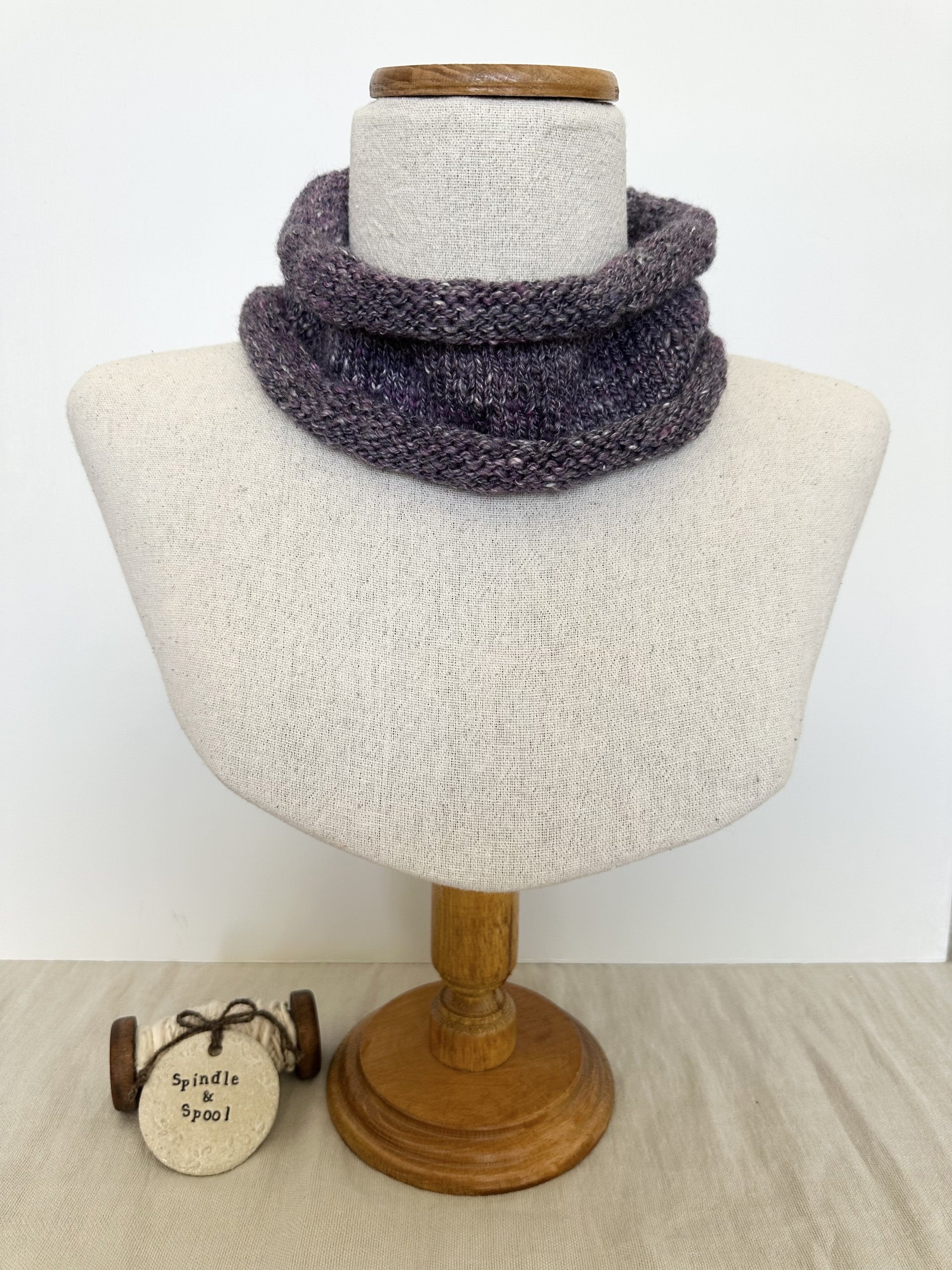 'Pewter Plum' Handspun Merino & Silk Knitted Cowl or Neck Warmer