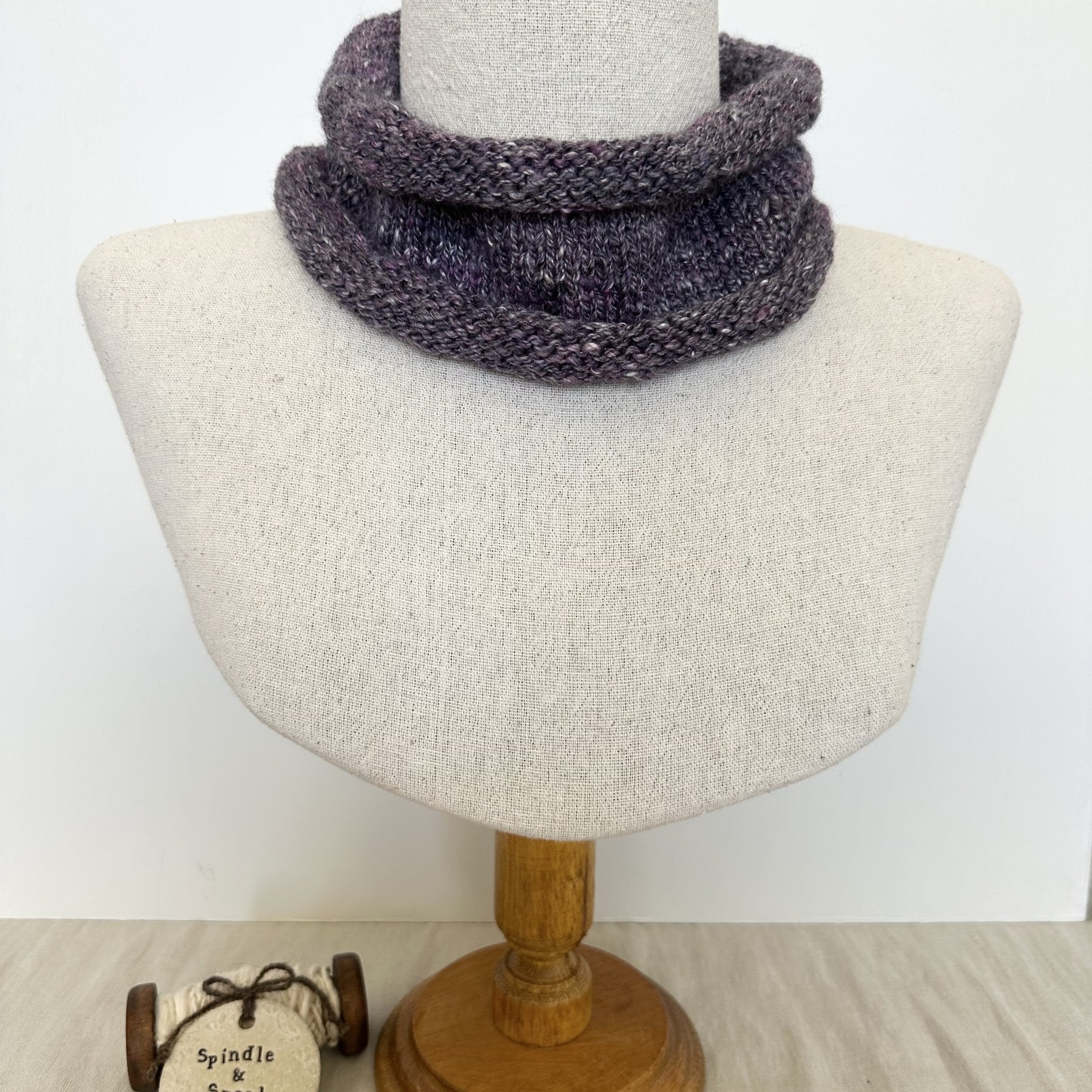 'Pewter Plum' Handspun Merino & Silk Knitted Cowl or Neck Warmer