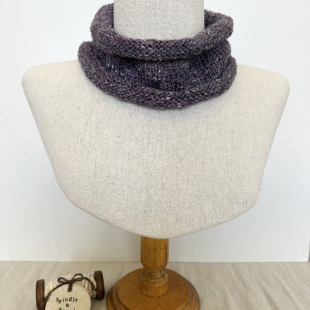'Pewter Plum' Handspun Merino & Silk Knitted Cowl or Neck Warmer