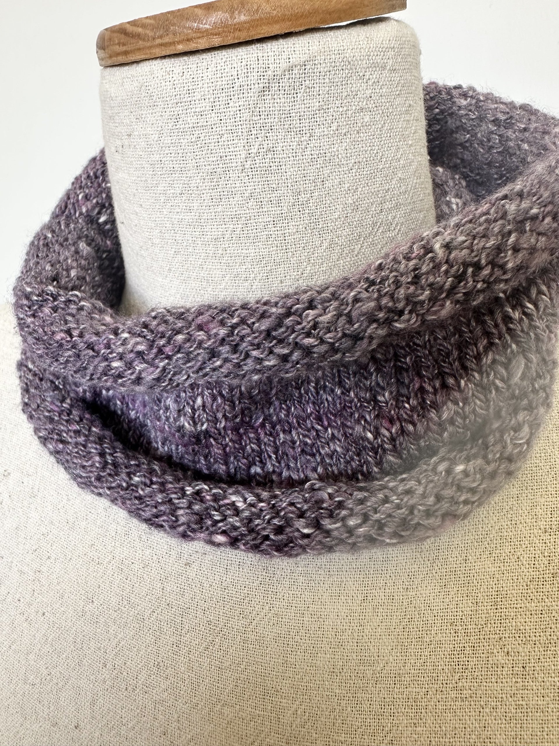 'Pewter Plum' Handspun Merino & Silk Knitted Cowl or Neck Warmer