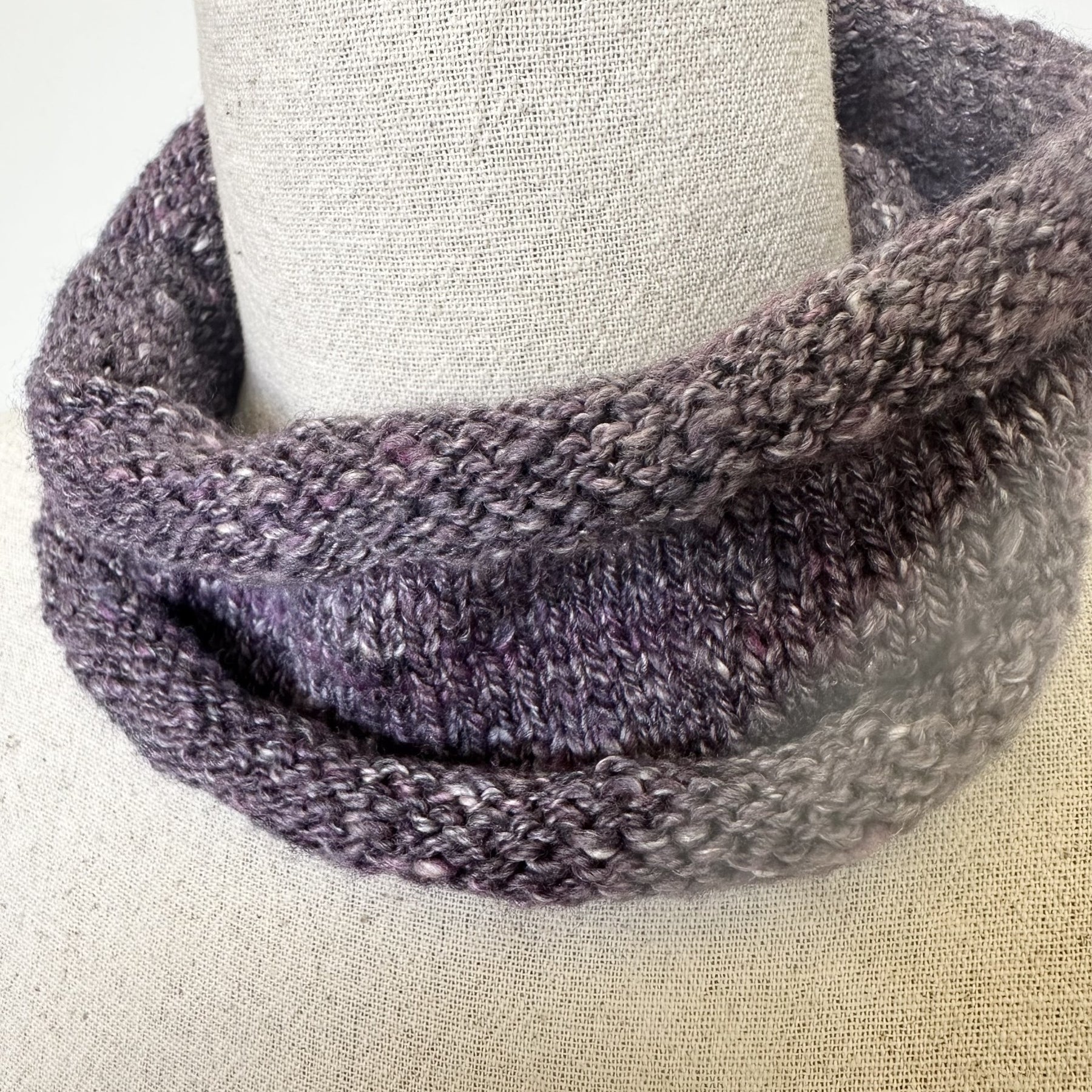 'Pewter Plum' Handspun Merino & Silk Knitted Cowl or Neck Warmer