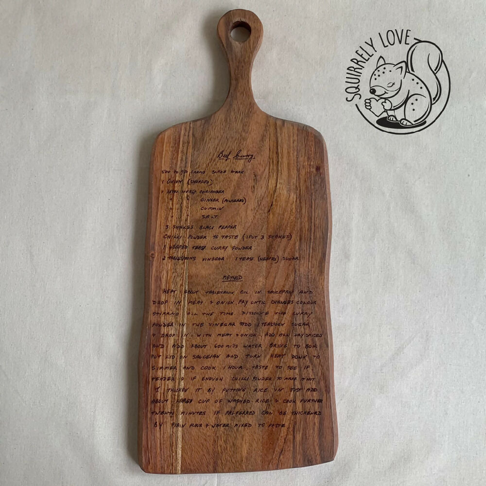 Personalised Engraved Recipe Board | Size: 170 x 320 ex handle