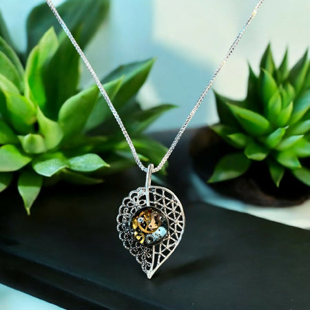 Steamunk leaf watch pieces necklace