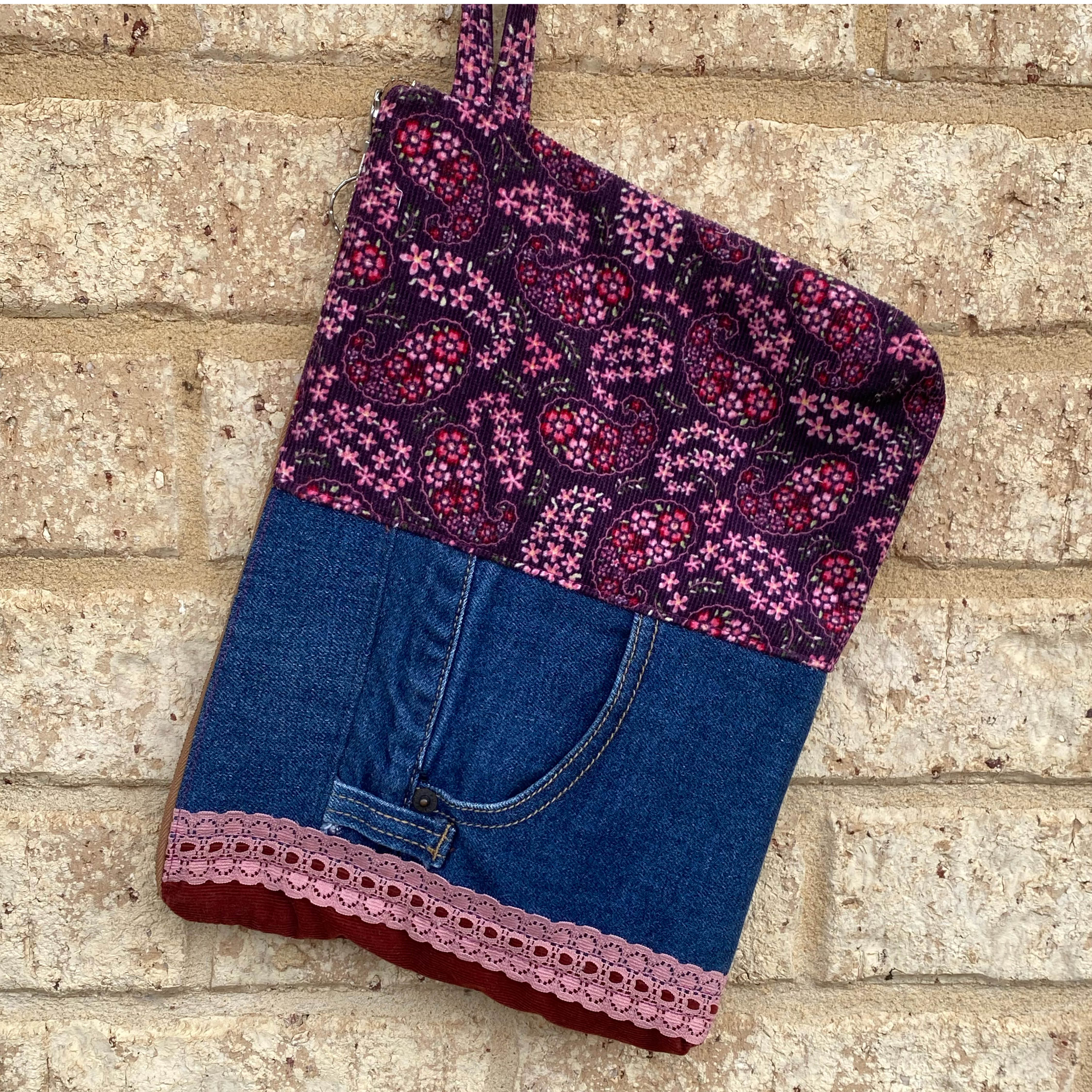 Paisley Pouch Cosmetic Everyday Bag Upcycled Vintage Fabrics & Denim