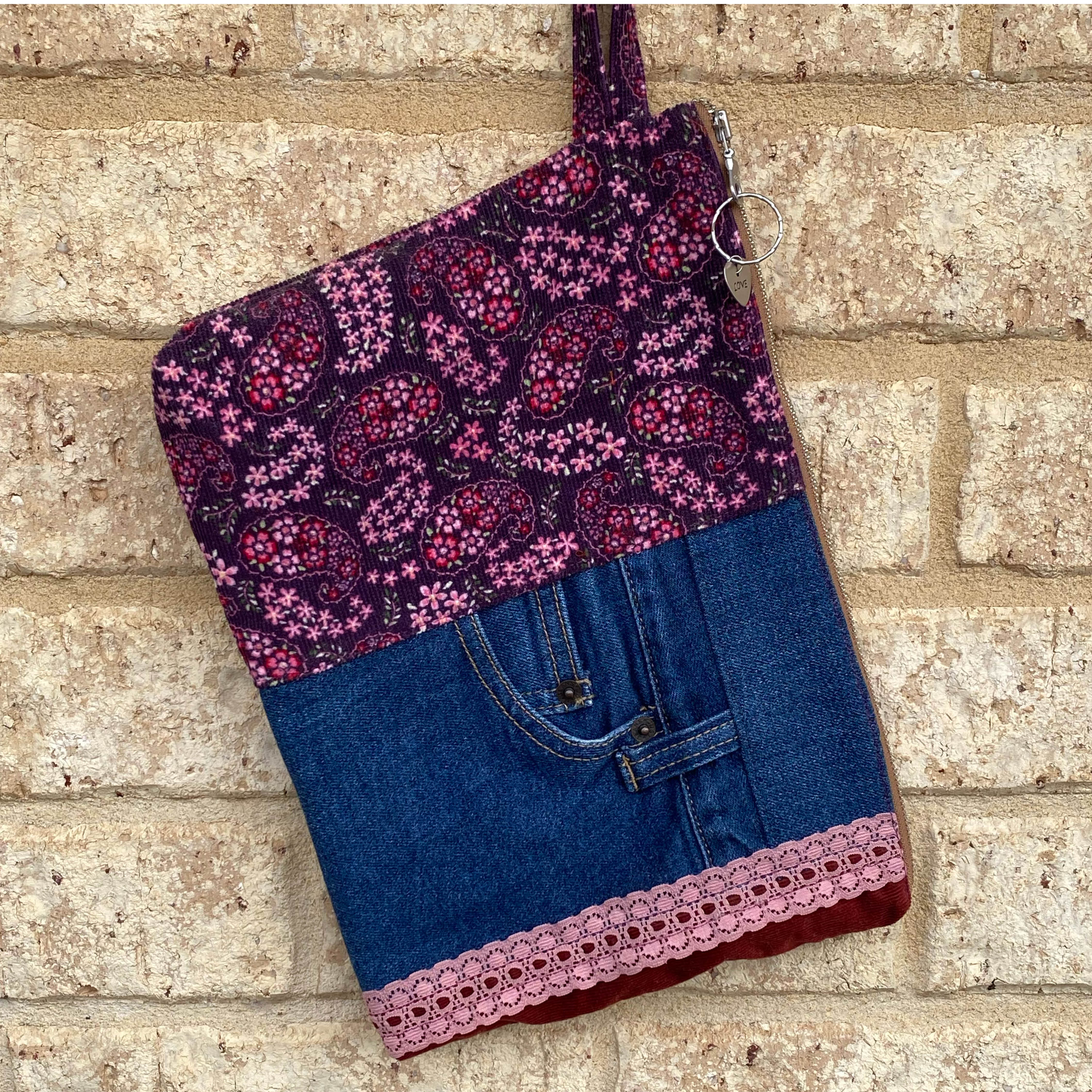 Paisley Pouch Cosmetic Everyday Bag Upcycled Vintage Fabrics & Denim