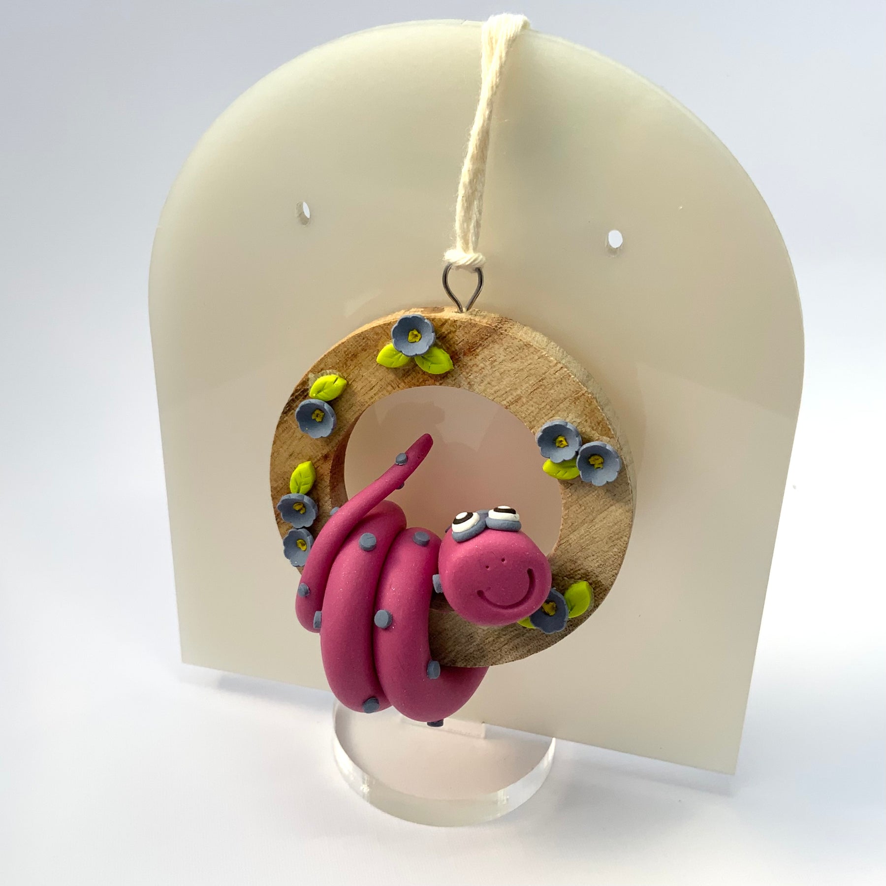 HANGABOUTS | Handmade Polymer Clay Friends on Camphor Laurel Timber Rings |  Whimsical Wall Decor Gift