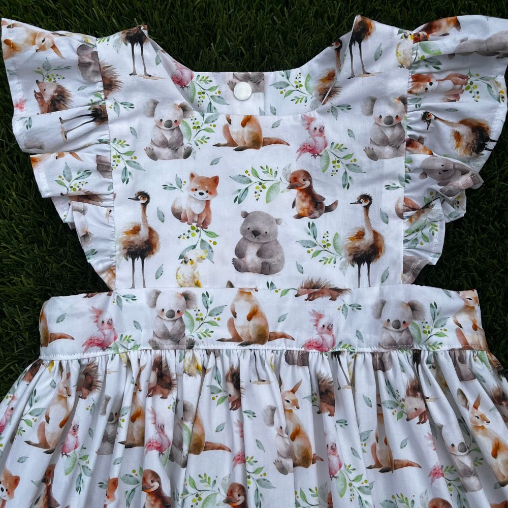 Handmade Pinafore Dress | Baby Aussie Animals | Sizes 3,4 and 5