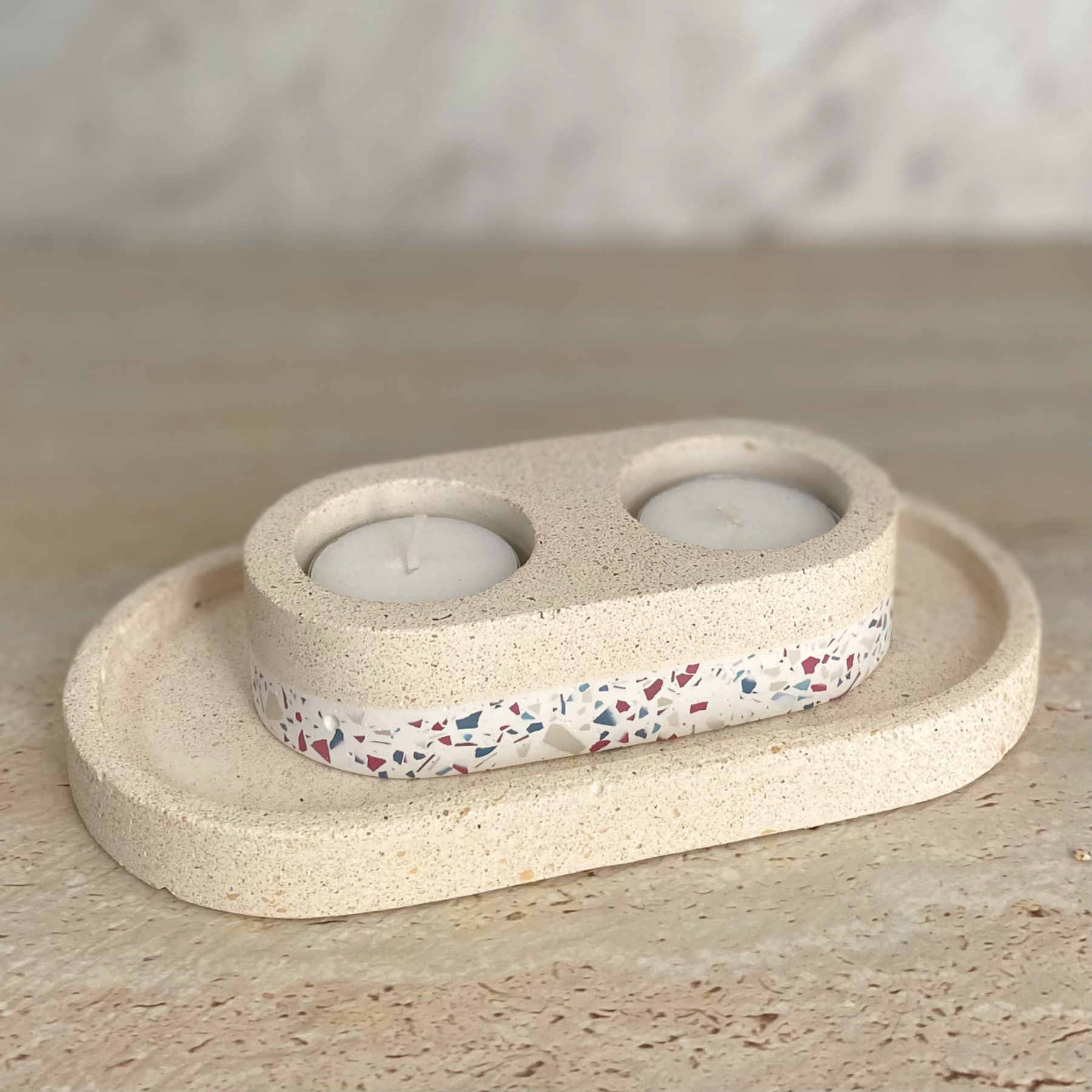 Double tealight holder | Texture Terrazzo Decor
