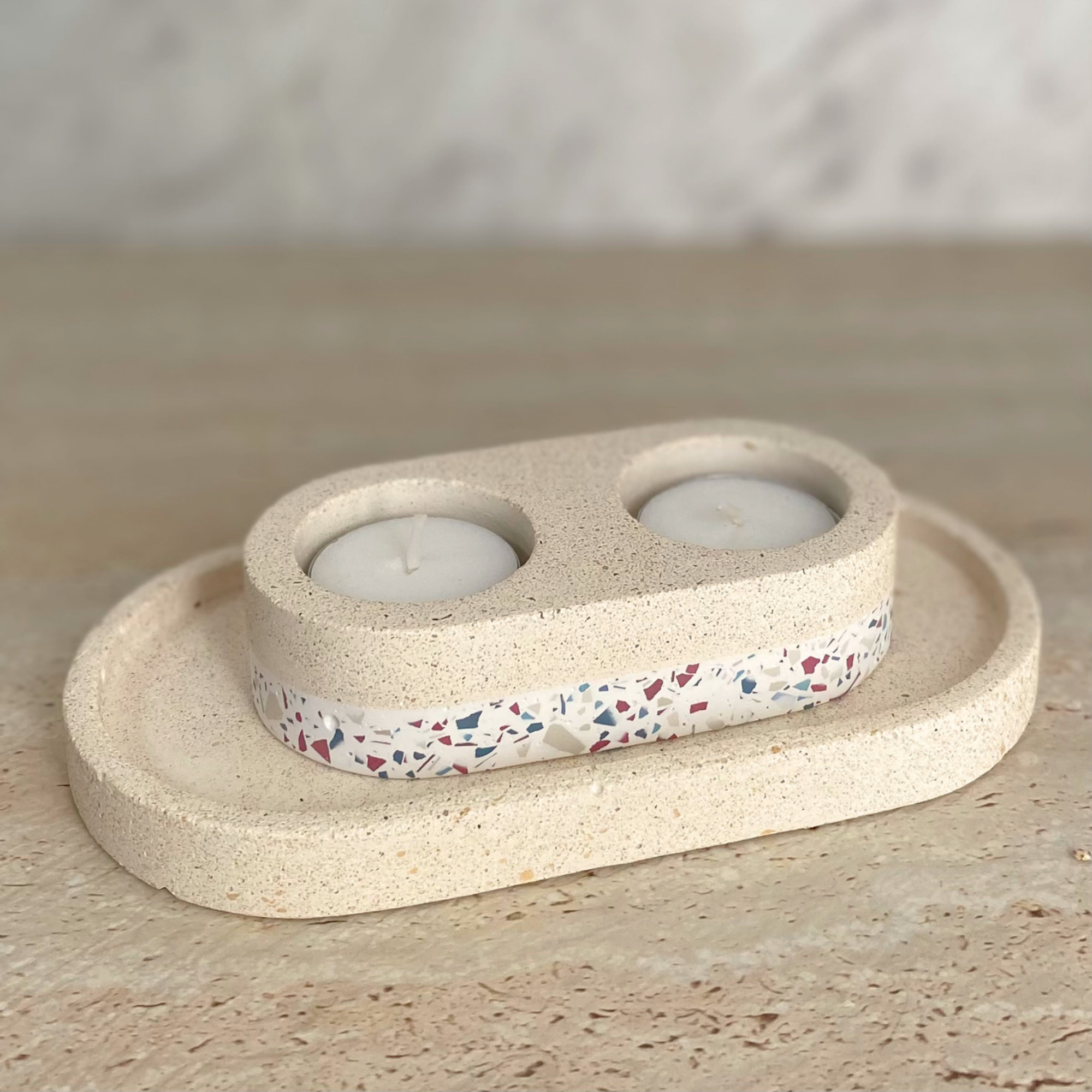 Double tealight holder | Texture Terrazzo Decor