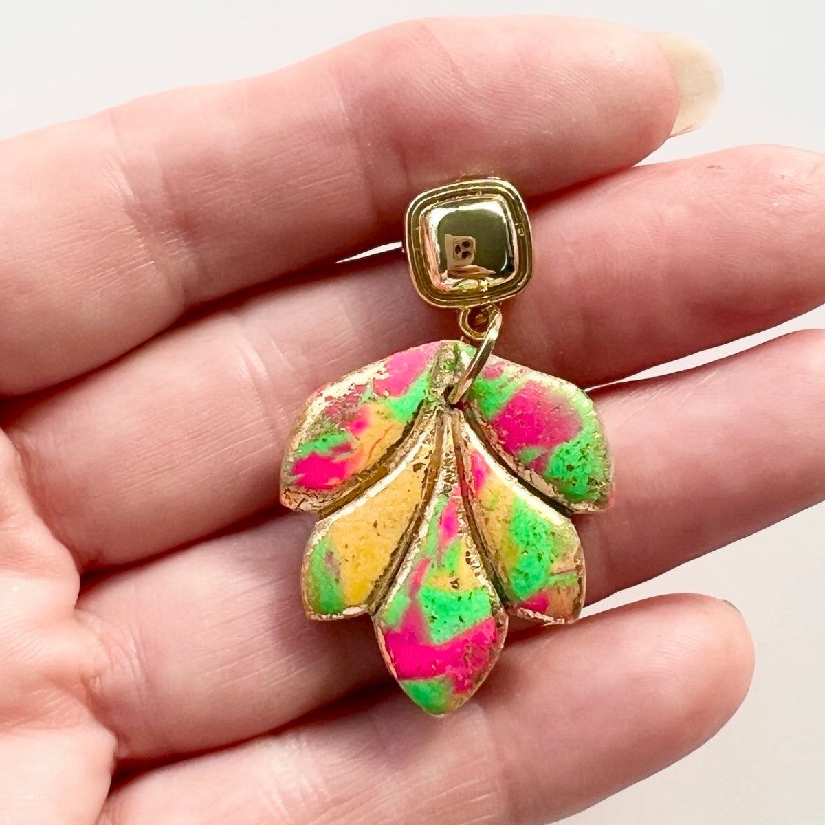 Earrings ~ Green ~ Gold ~ Gold Leaf ~ Polymer Clay