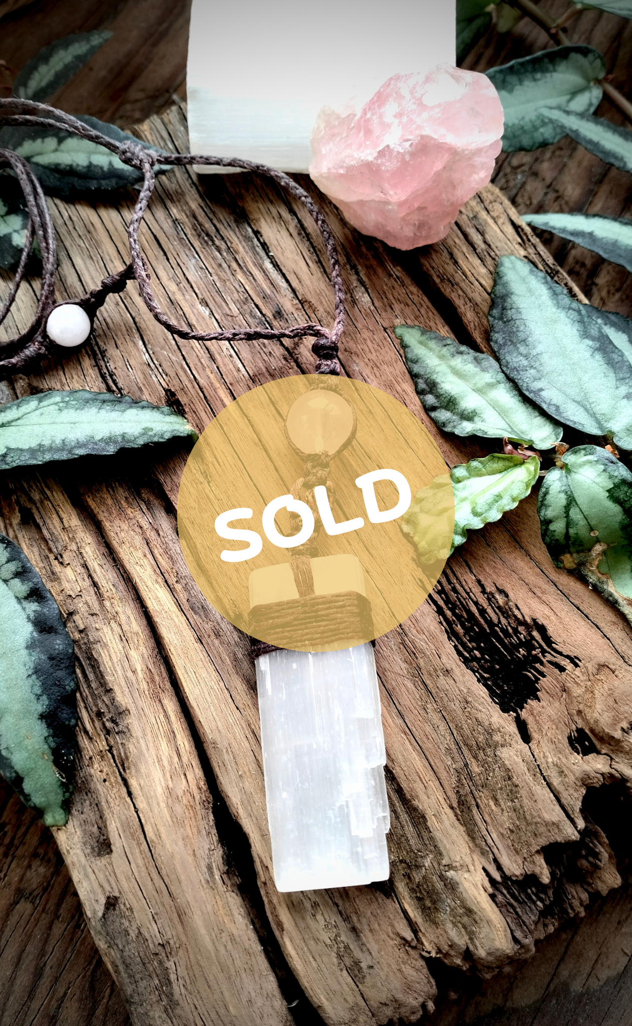 •| SELENITE | ROSE QUARTZ |• natural crystal necklace