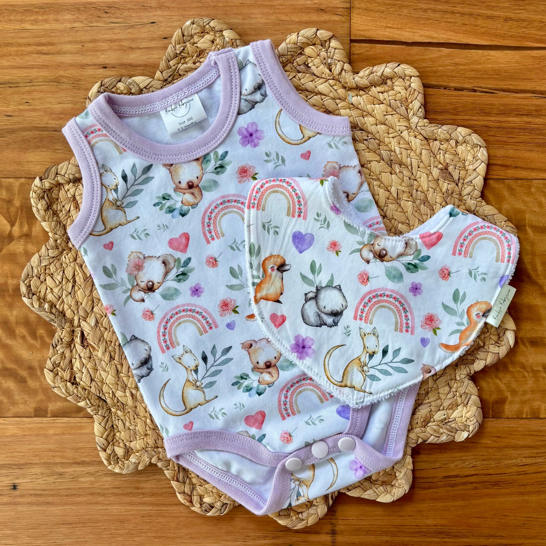 Baby Tank Bodysuit Gift Set | Purple Koalas | Size premmie to 2 | Made to Order