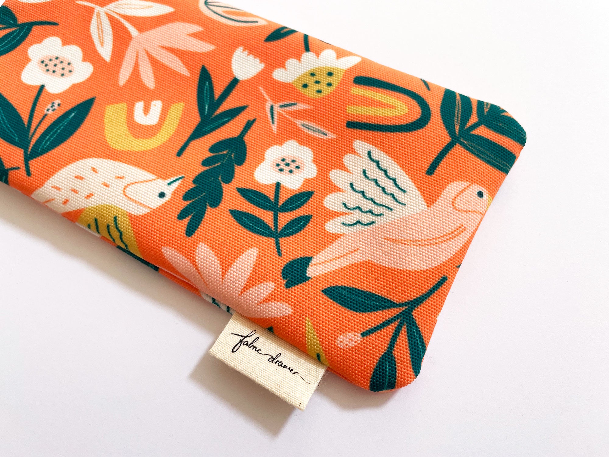 Fabric Glasses, Sunglasses Case, Handmade Pouch - Orange Flowers