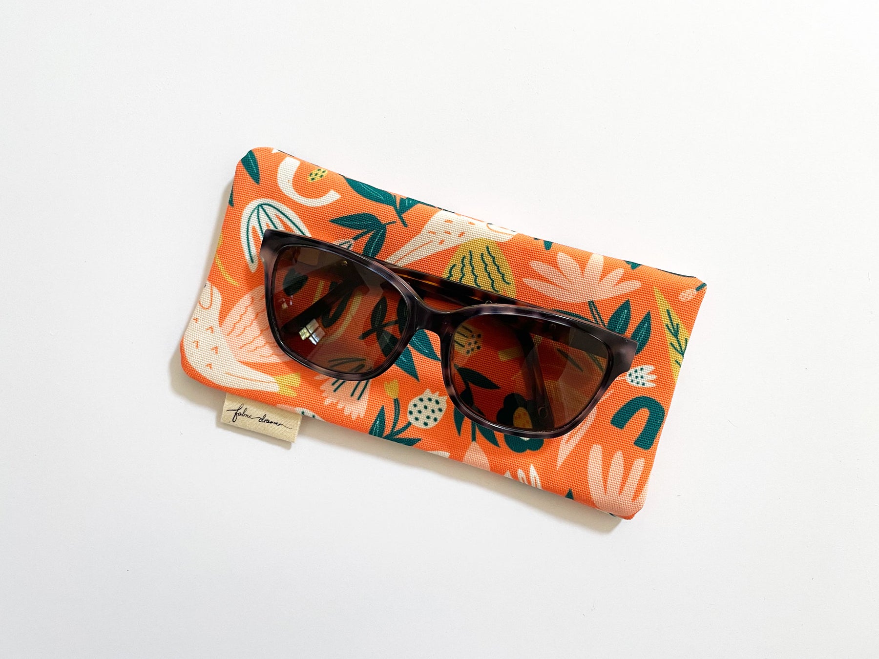 Fabric Glasses, Sunglasses Case, Handmade Pouch - Orange Flowers