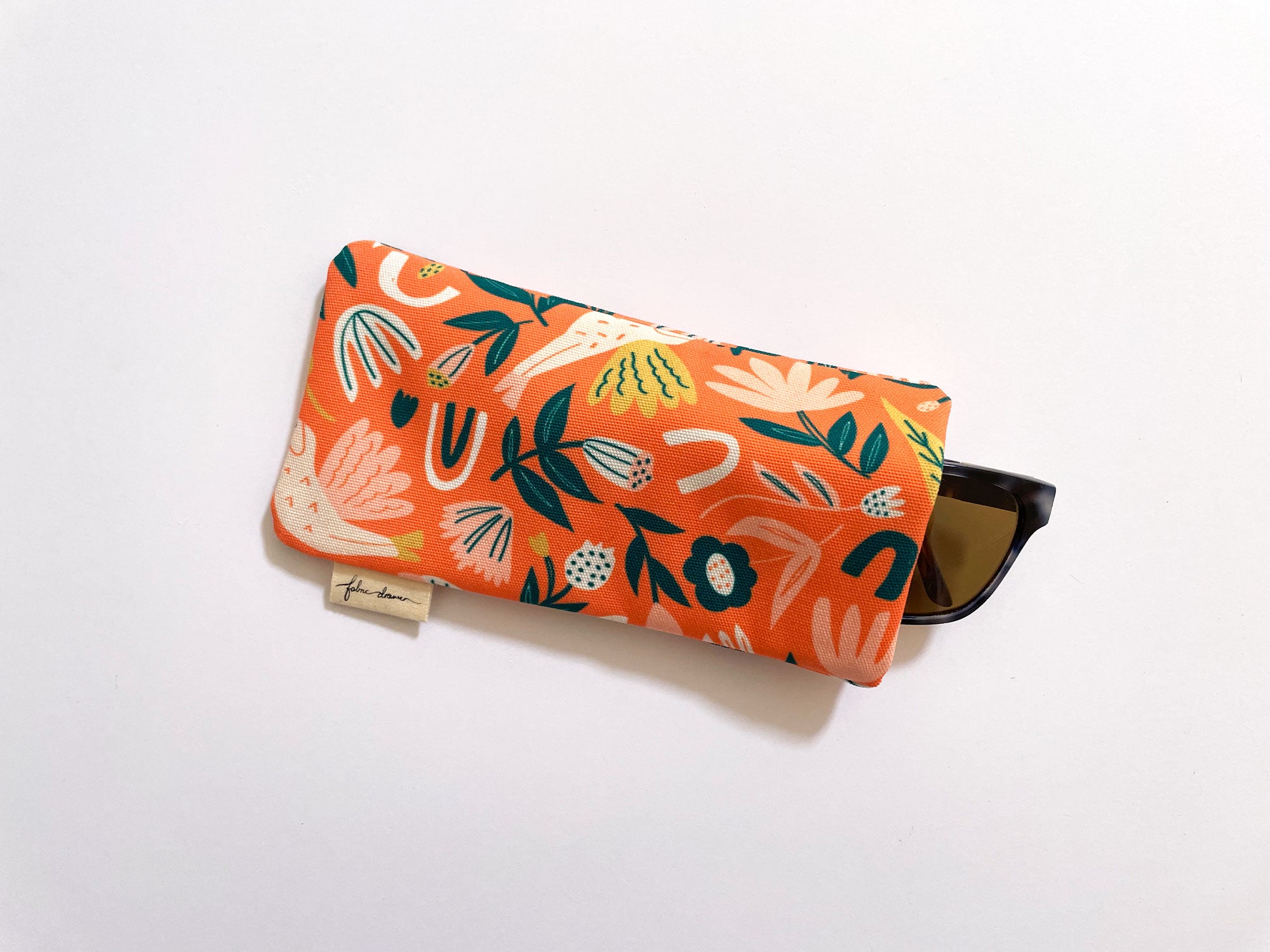 Fabric Glasses, Sunglasses Case, Handmade Pouch - Orange Flowers