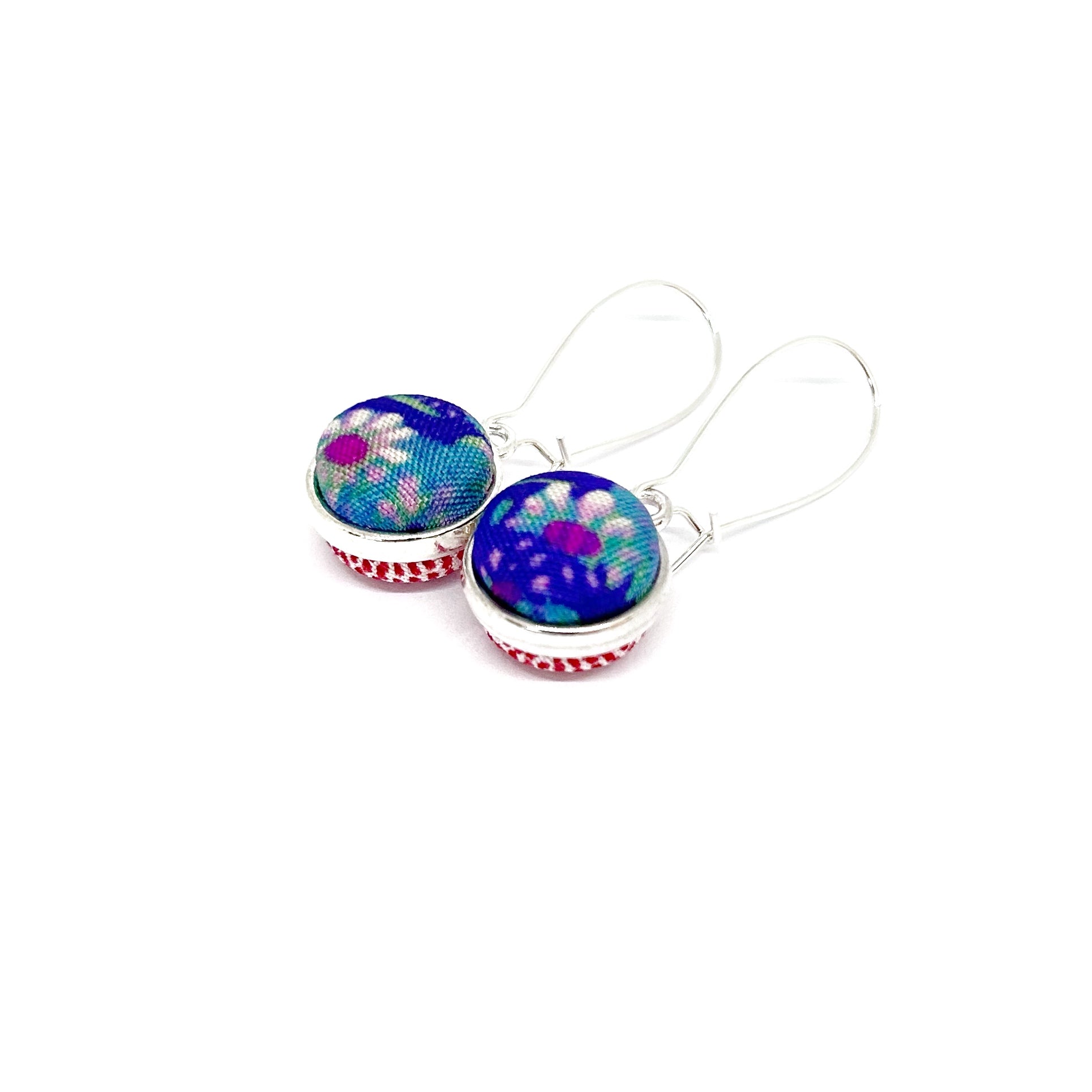 Double Sided Fabric Button Earrings - Pinky