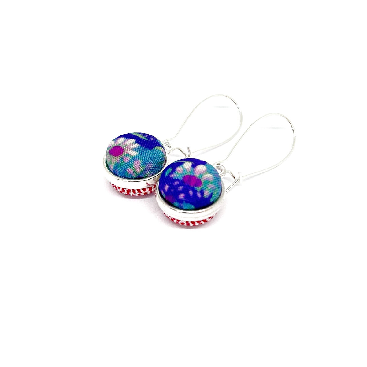 Double Sided Fabric Button Earrings - Pinky