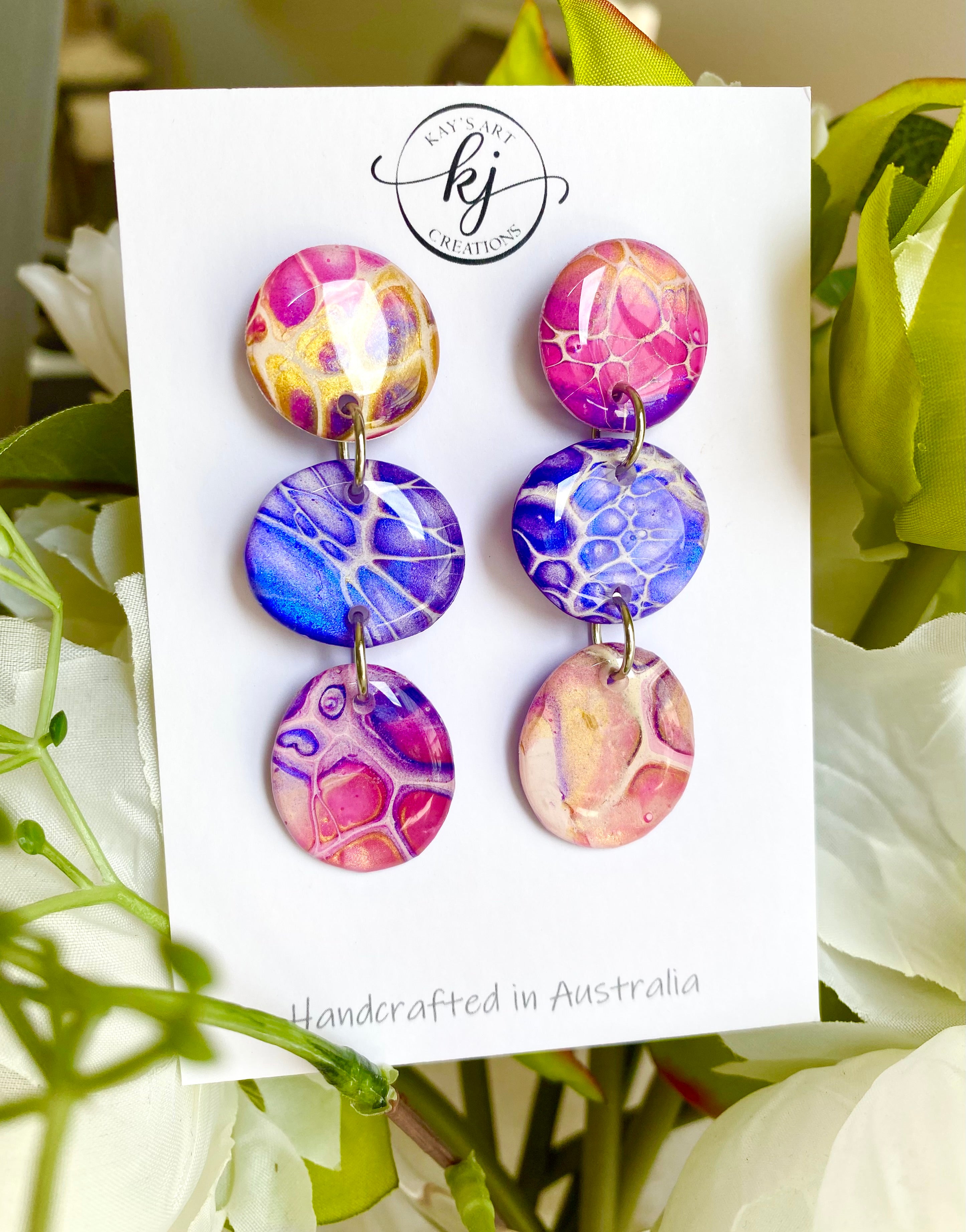 Artisan Hand Painted Stud Dangle Earrings